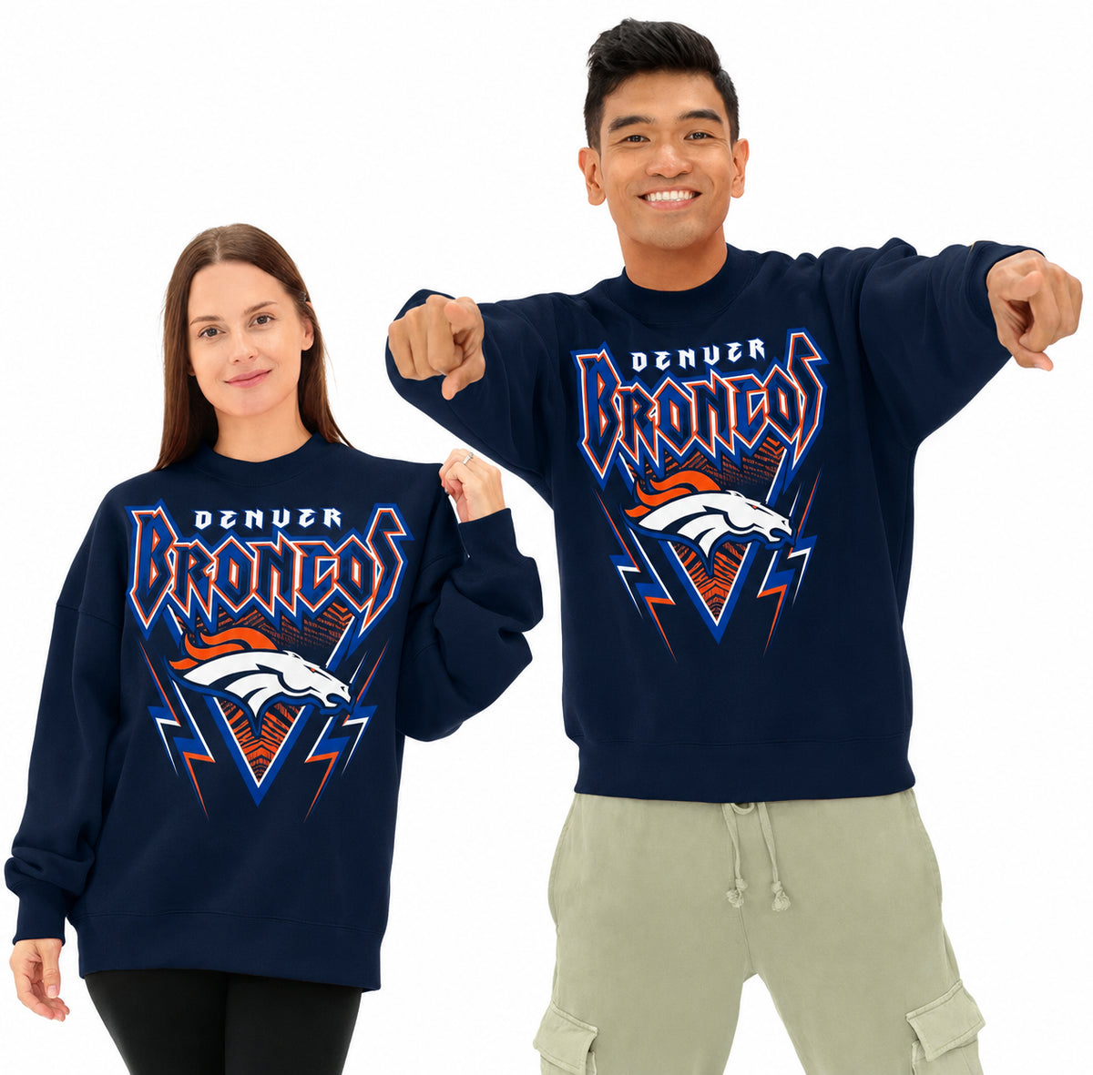 Zubaz NFL Men's & Women's 90s Heavy Metal Graphic Crew, Denver Broncos