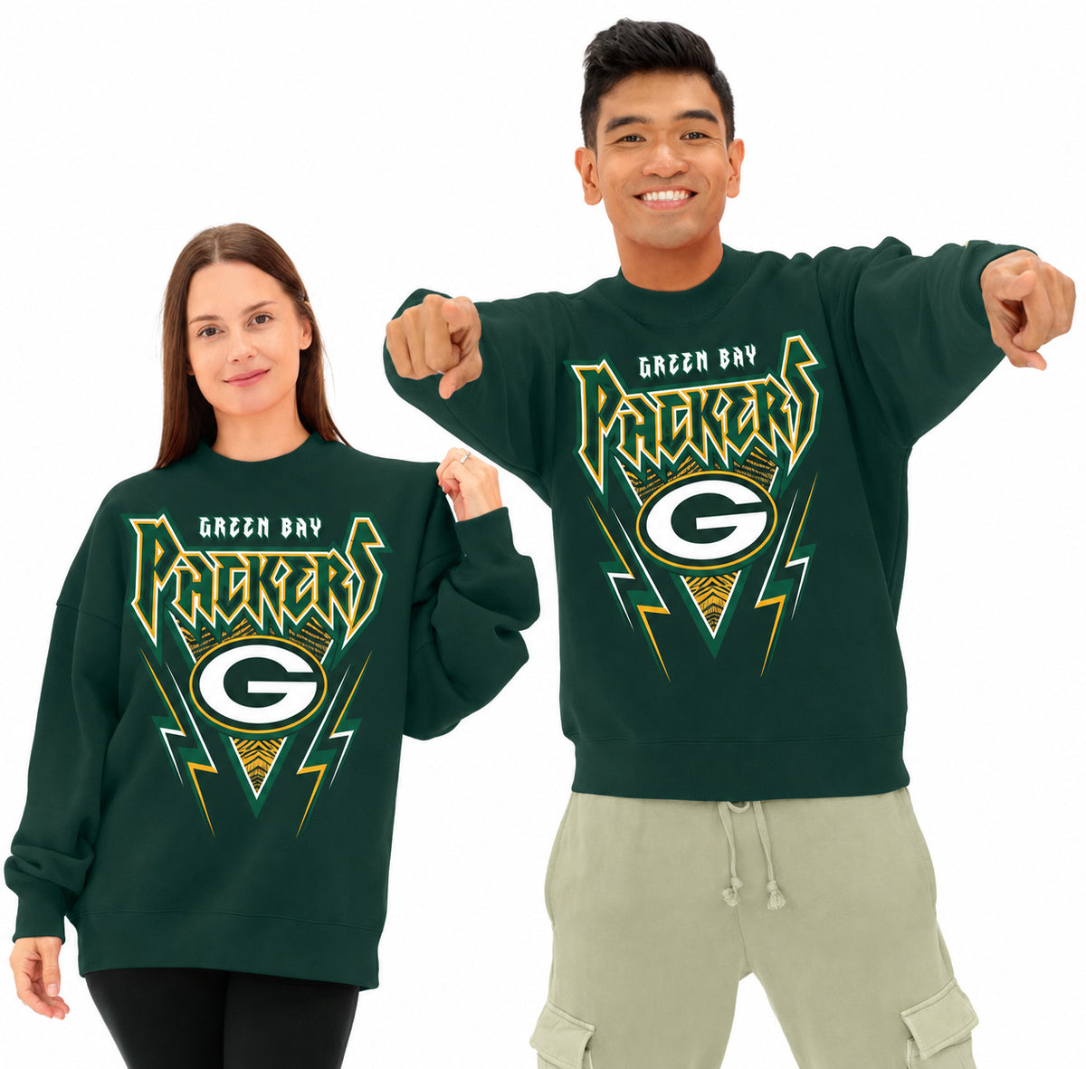 Zubaz NFL Men's & Women's 90s Heavy Metal Crew, Green Bay Packers