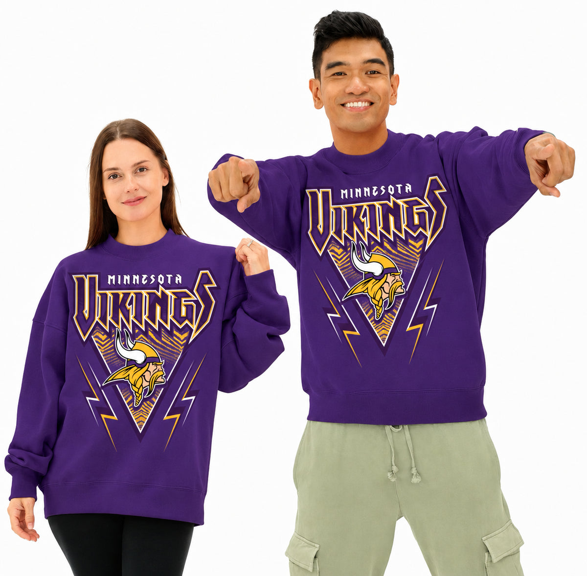 Zubaz NFL Men's & Women's 90s Heavy Metal Crew, Minnesota Vikings