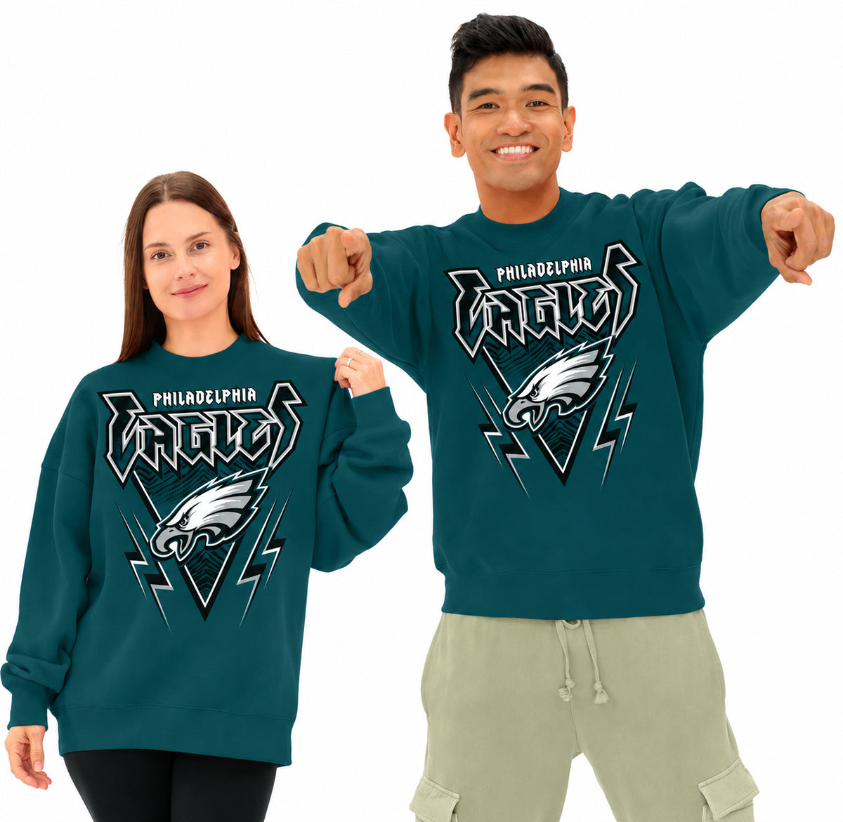 Zubaz NFL Men's & Women's 90s Heavy Metal Crew, Philadelphia Eagles