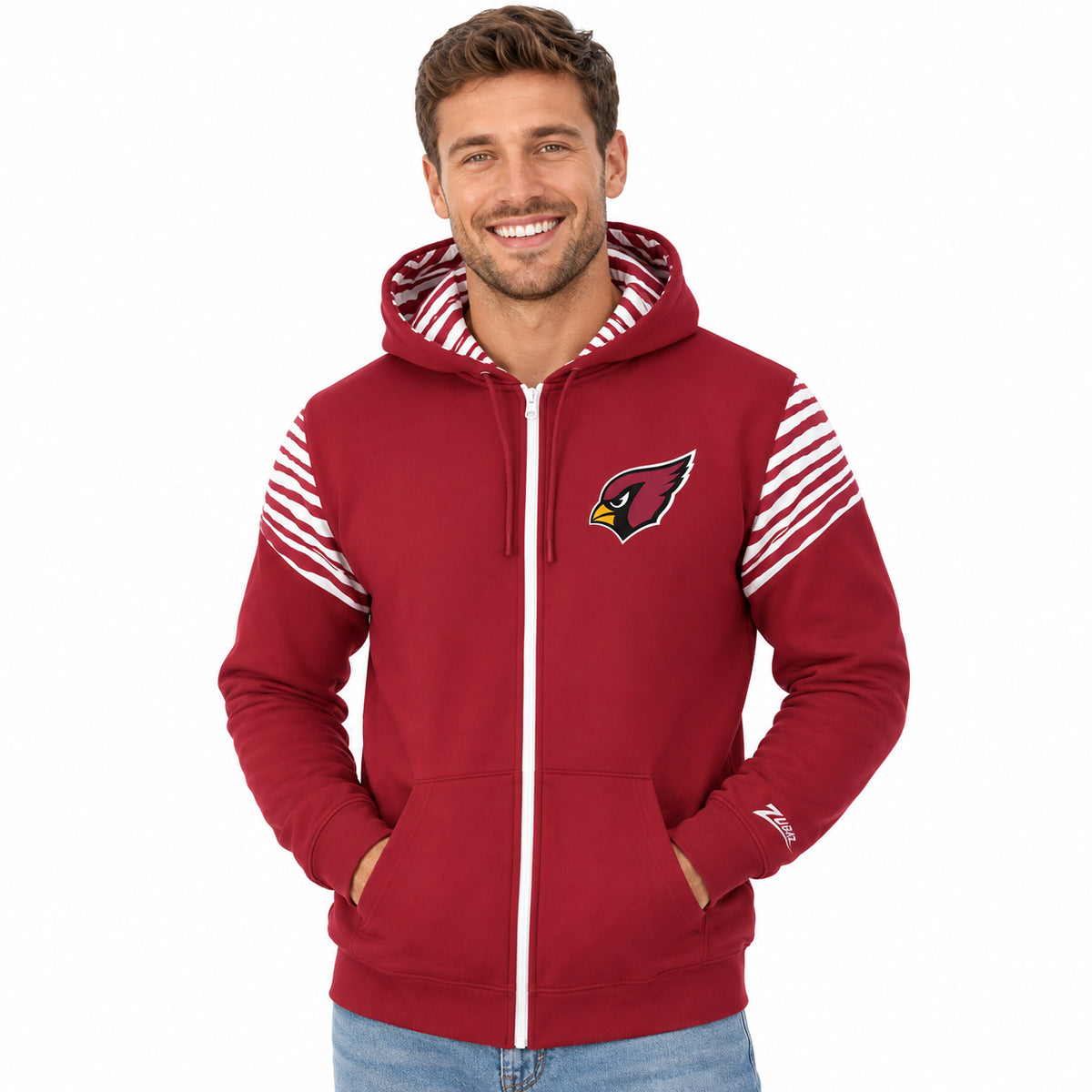 Zubaz NFL Arizona Cardinals Men's 3 Color Zebra Bands and Hood-Liner Play Action Full-Zip Hoodie