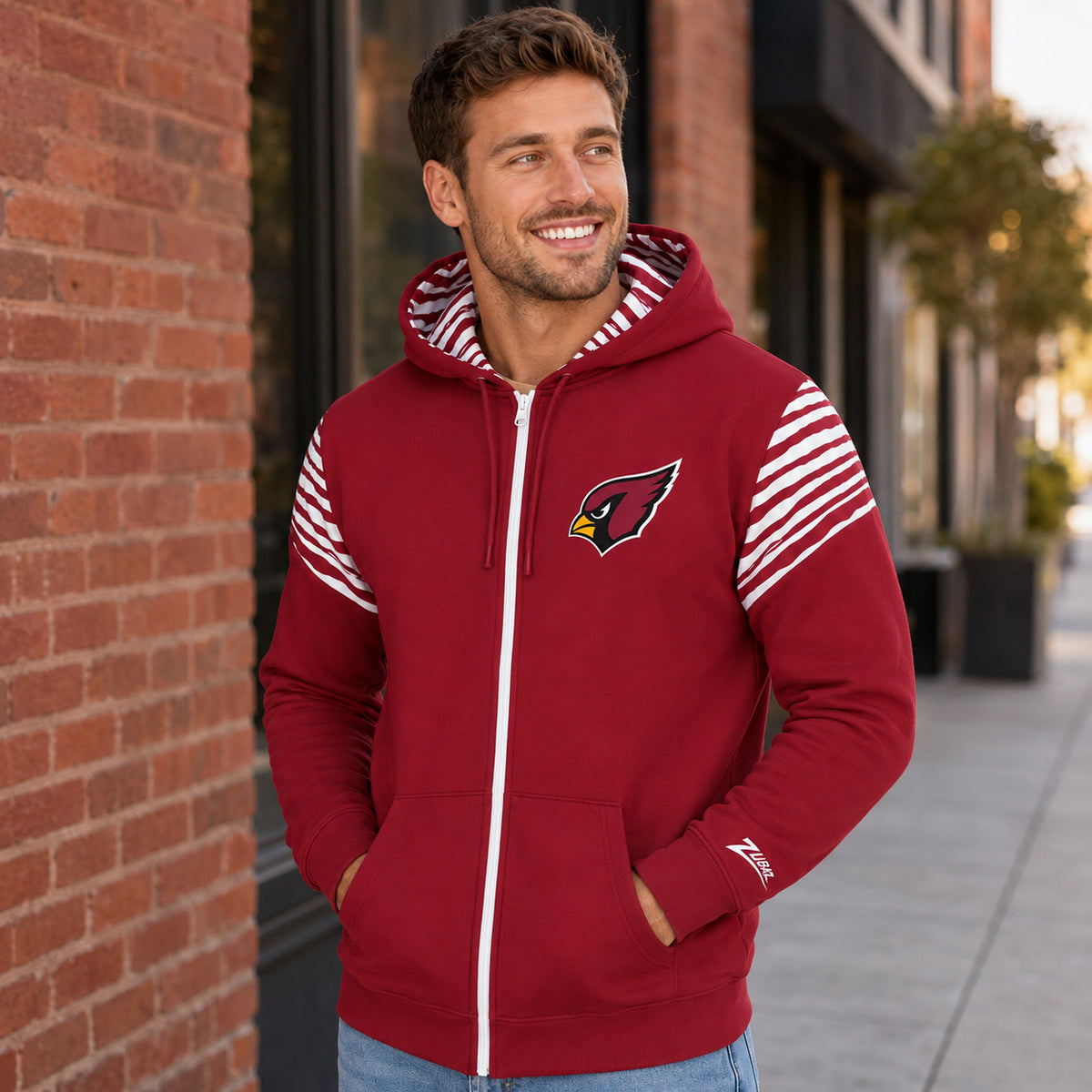 Zubaz NFL Arizona Cardinals Men's 3 Color Zebra Bands and Hood-Liner Play Action Full-Zip Hoodie
