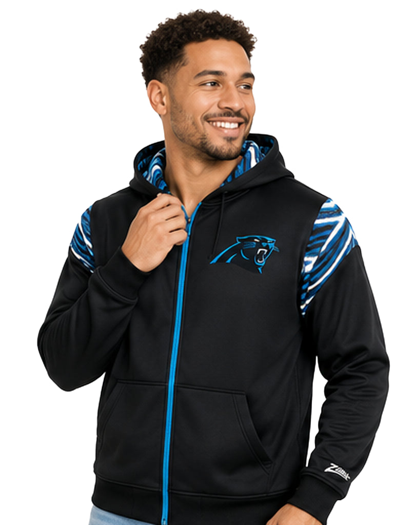 Zubaz NFL Carolina Panthers Men's 3 Color Zebra Bands and Hood-Liner Play Action Full-Zip Hoodie