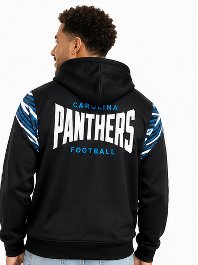Zubaz NFL Carolina Panthers Men's 3 Color Zebra Bands and Hood-Liner Play Action Full-Zip Hoodie