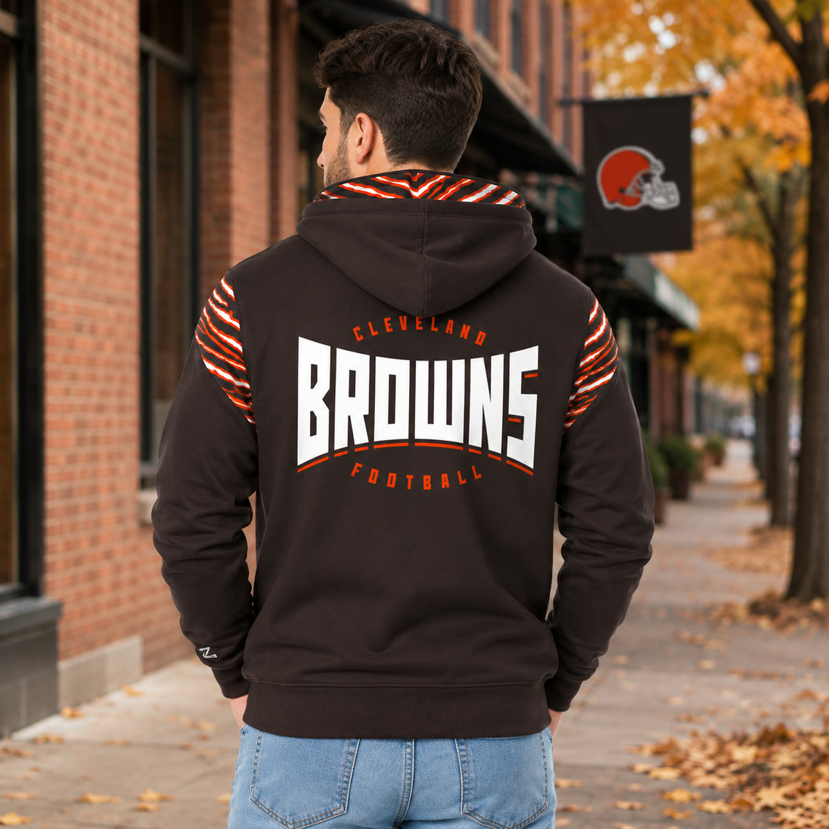 Zubaz NFL Cleveland Browns Men's 3 Color Zebra Bands and Hood-Liner Play Action Full-Zip Hoodie