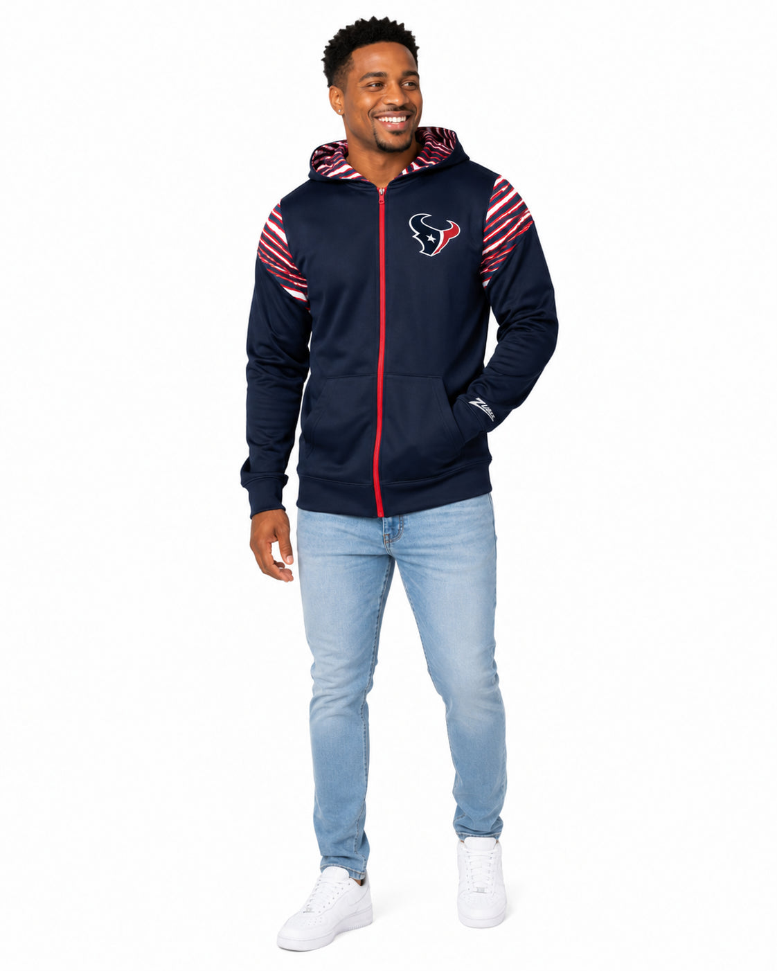 Zubaz NFL Houston Texans Men's 3 Color Zebra Bands and Hood-Liner Play Action Full-Zip Hoodie