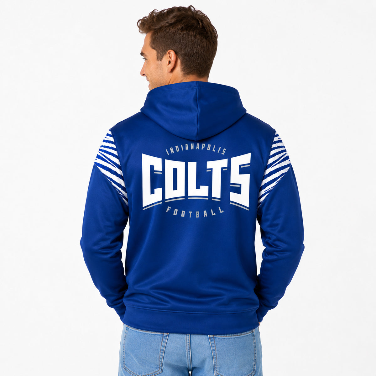 Zubaz NFL Indianapolis Colts Men's 3 Color Zebra Bands and Hood-Liner Play Action Full-Zip Hoodie