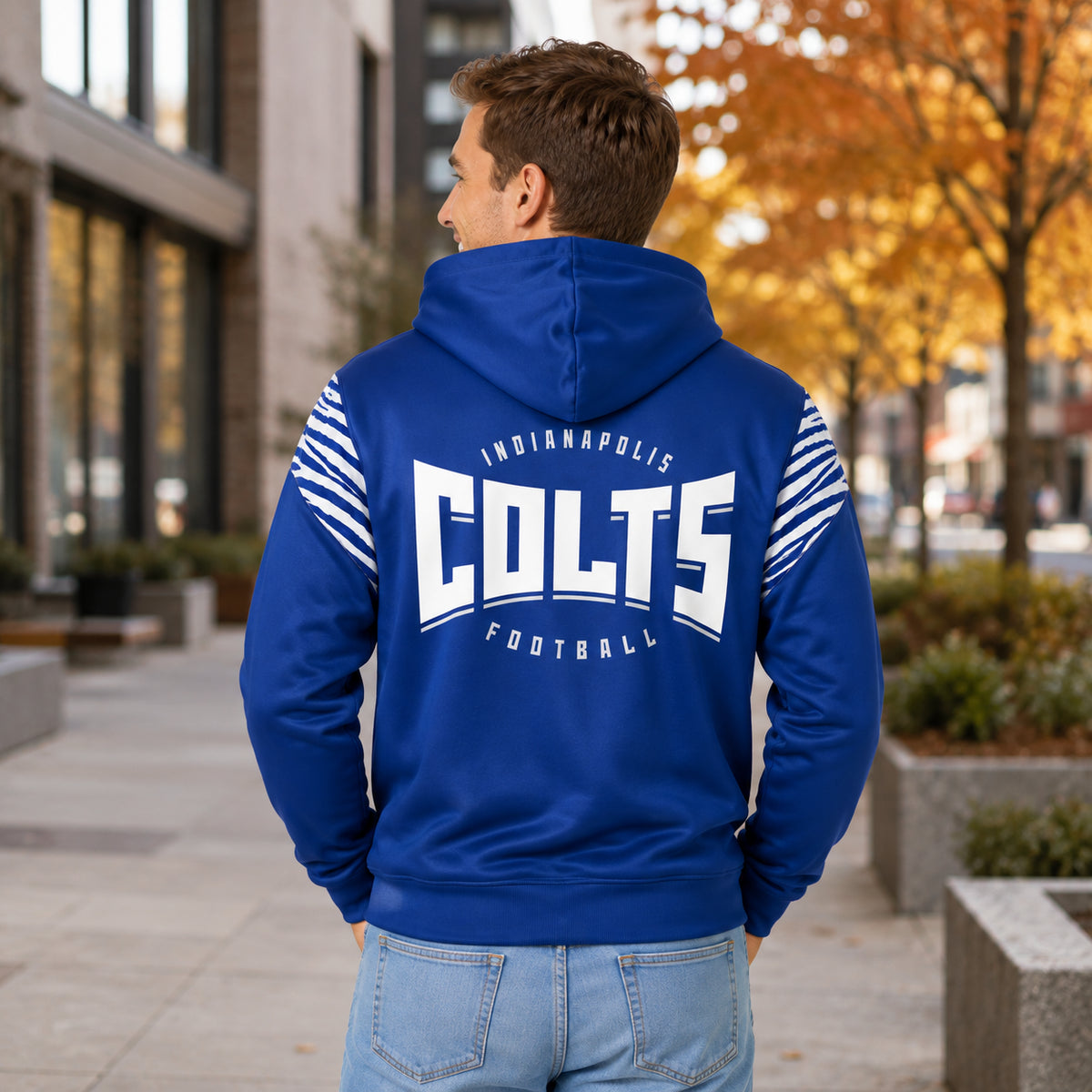 Zubaz NFL Indianapolis Colts Men's 3 Color Zebra Bands and Hood-Liner Play Action Full-Zip Hoodie
