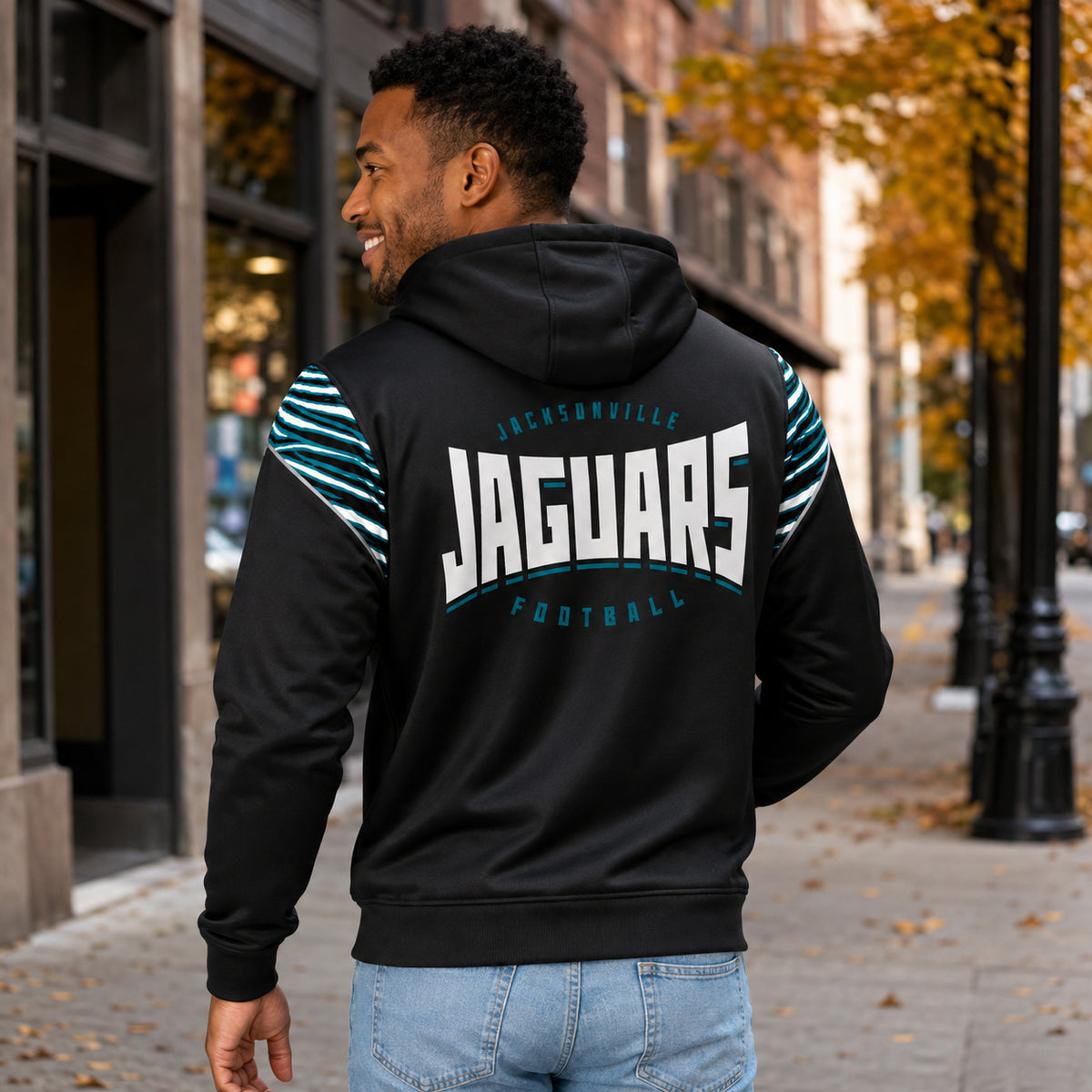 Zubaz NFL Jacksonville Jaguars Men's 3 Color Zebra Bands and Hood-Liner Play Action Full-Zip Hoodie