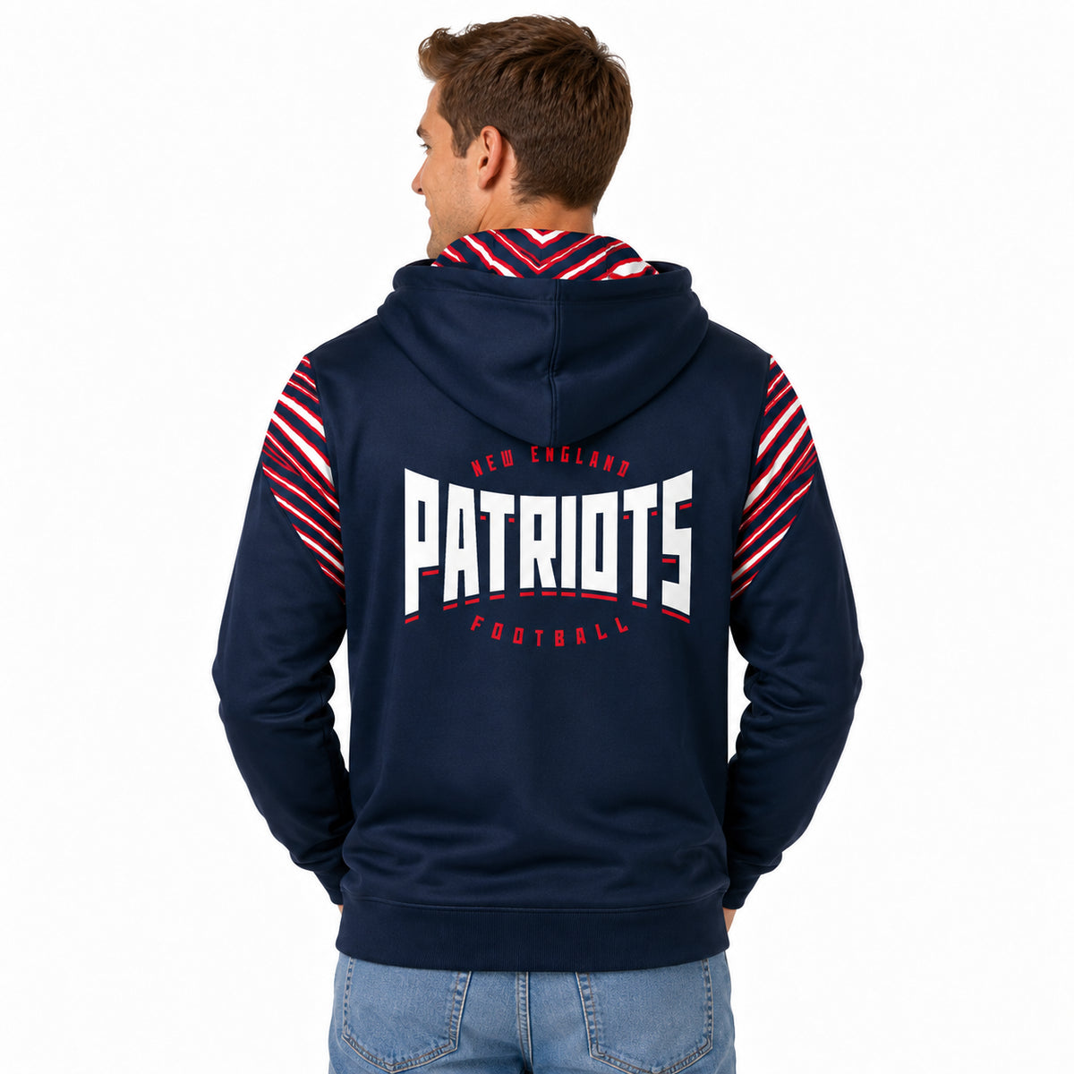 Zubaz NFL New England Patriots Men's 3 Color Zebra Bands and Hood-Liner Play Action Full-Zip Hoodie