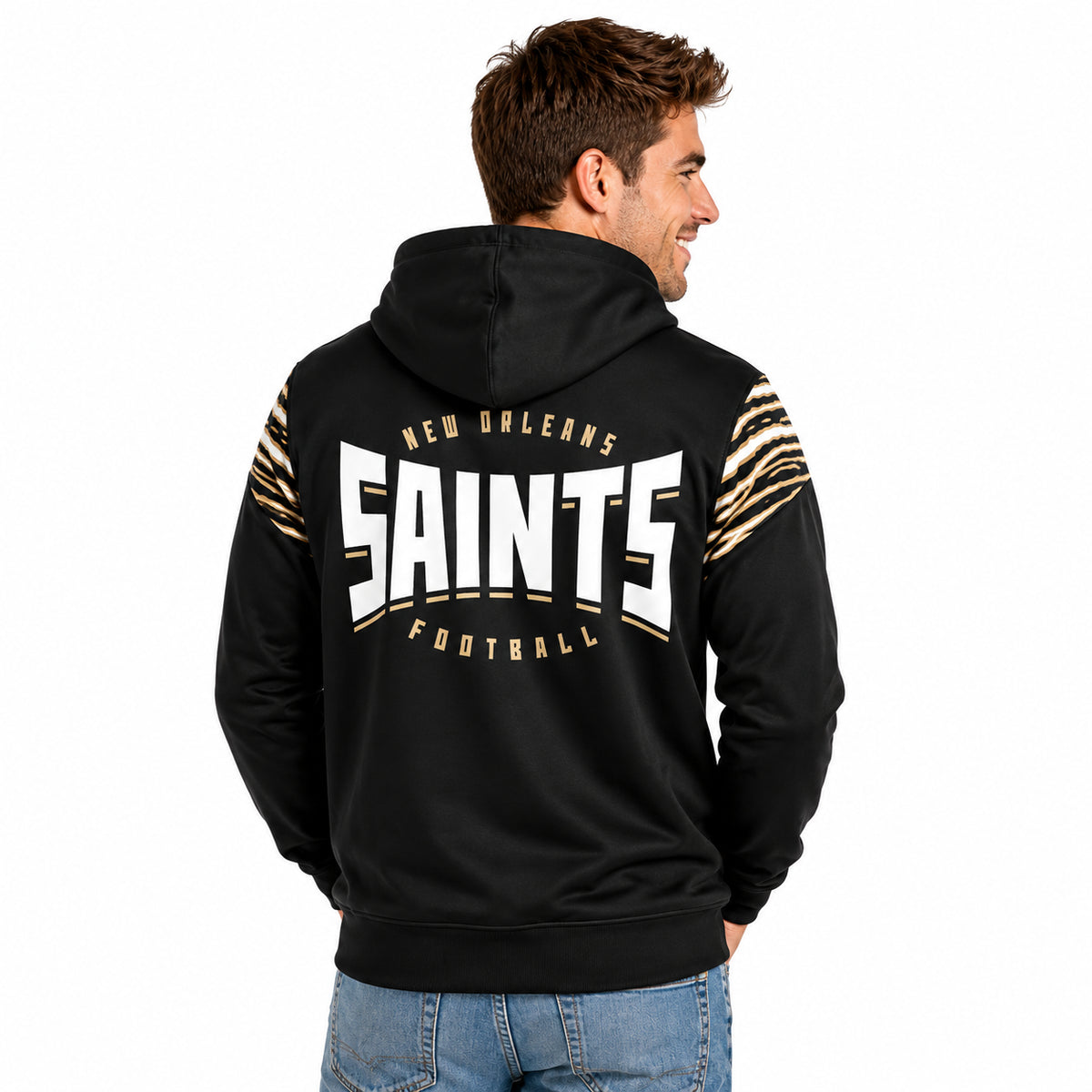 Zubaz NFL New Orleans Saints Men's 3 Color Zebra Bands and Hood-Liner Play Action Full-Zip Hoodie