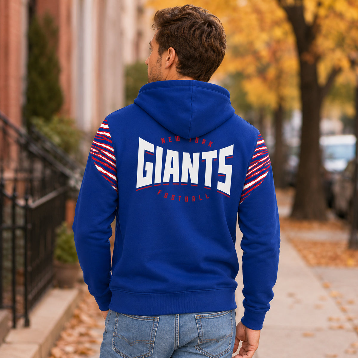 Zubaz NFL New York Giants Men's 3 Color Zebra Bands and Hood-Liner Play Action Full-Zip Hoodie