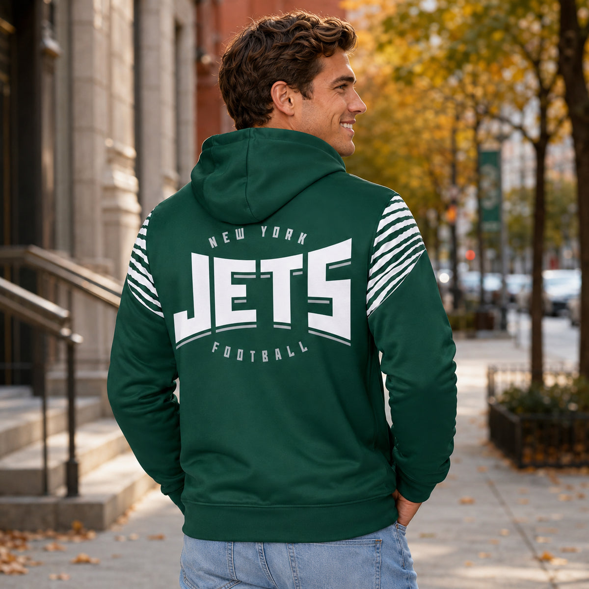 Zubaz NFL New York Jets Men's 3 Color Zebra Bands and Hood-Liner Play Action Full-Zip Hoodie