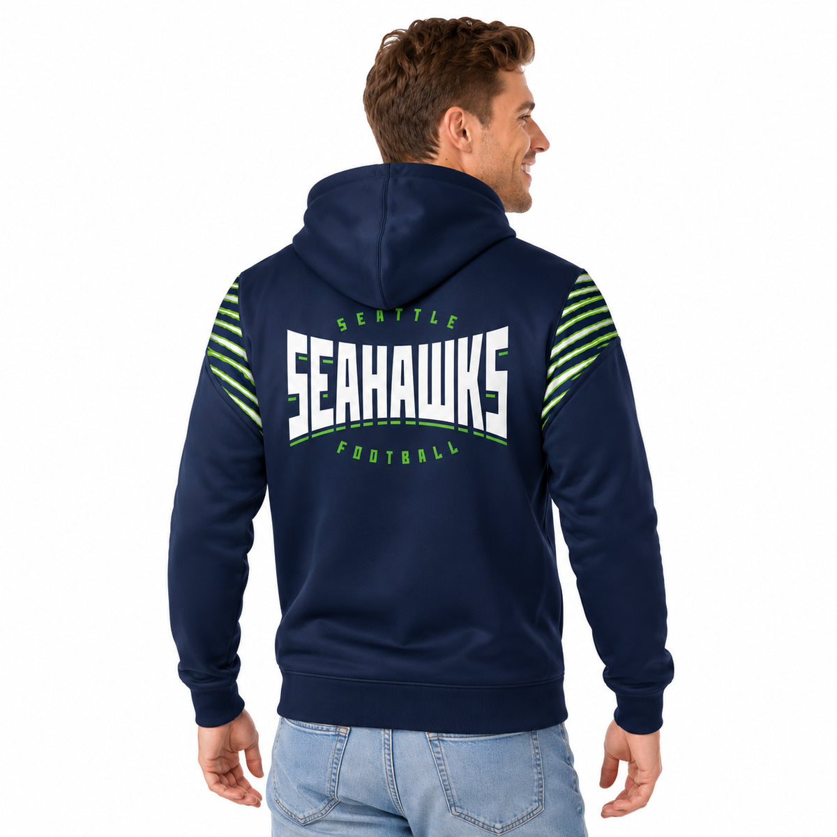Zubaz NFL Seattle Seahawks Men's 3 Color Zebra Bands and Hood-Liner Play Action Full-Zip Hoodie