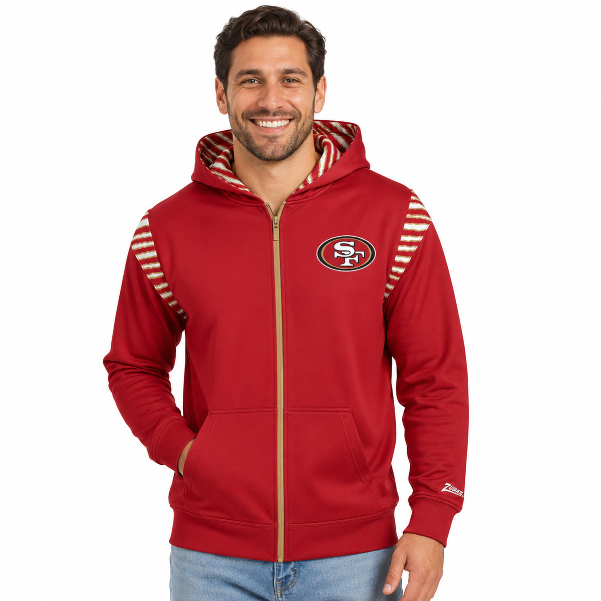 Zubaz NFL San Francisco 49ers Men's 3 Color Zebra Bands and Hood-Liner Play Action Full-Zip Hoodie
