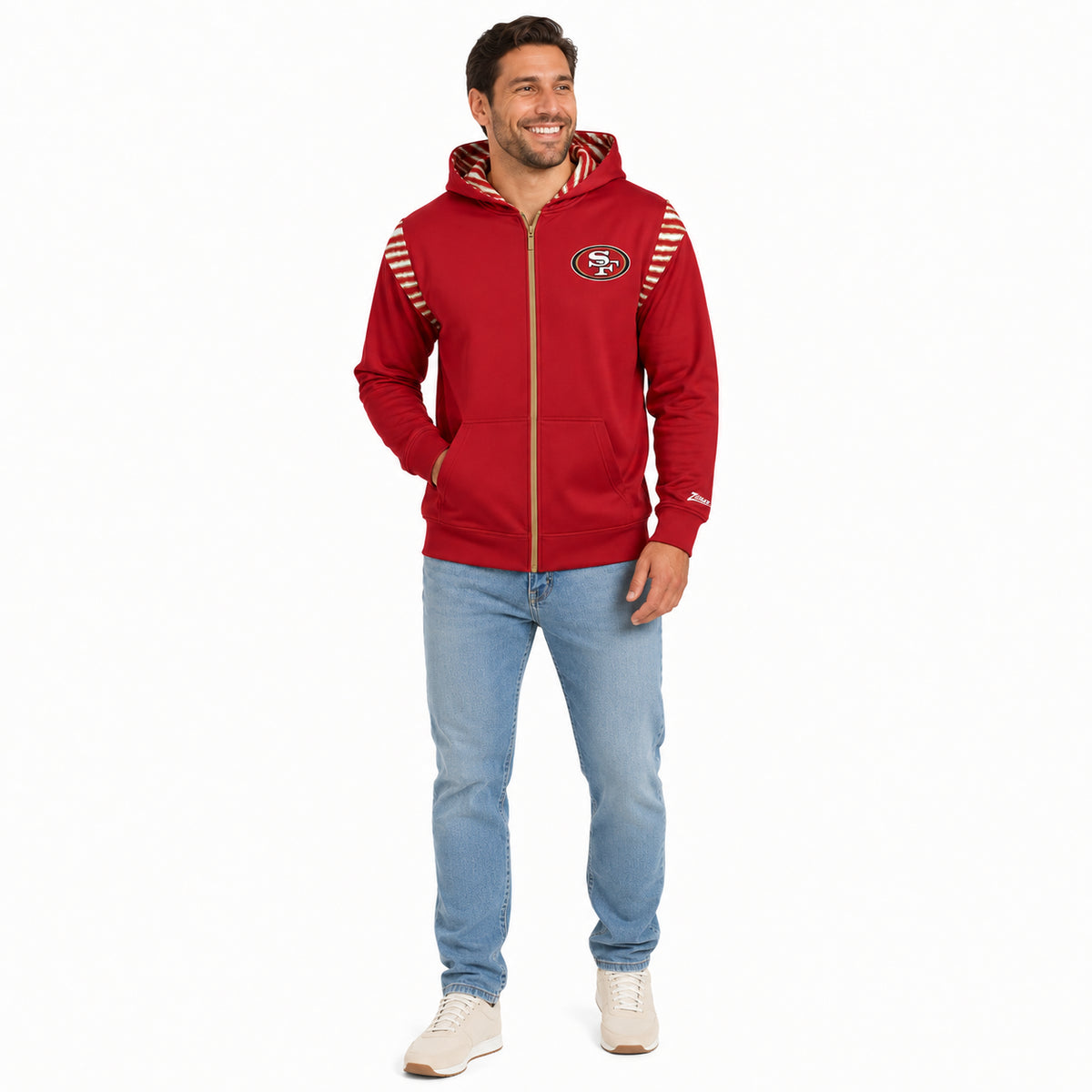 Zubaz NFL San Francisco 49ers Men's 3 Color Zebra Bands and Hood-Liner Play Action Full-Zip Hoodie