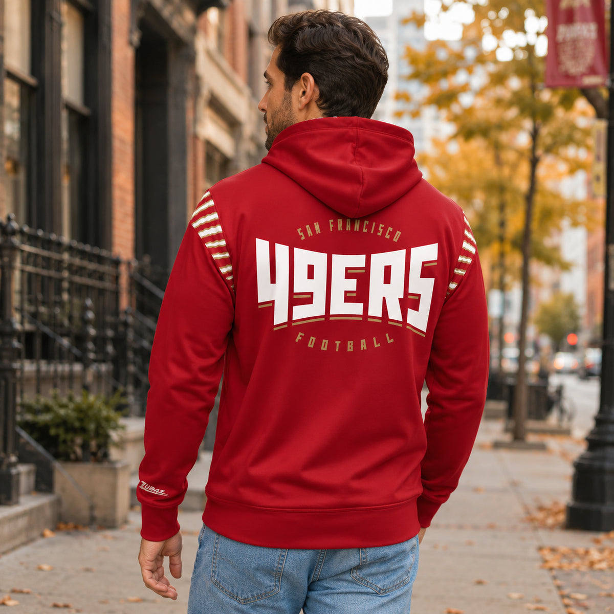 Zubaz NFL San Francisco 49ers Men's 3 Color Zebra Bands and Hood-Liner Play Action Full-Zip Hoodie