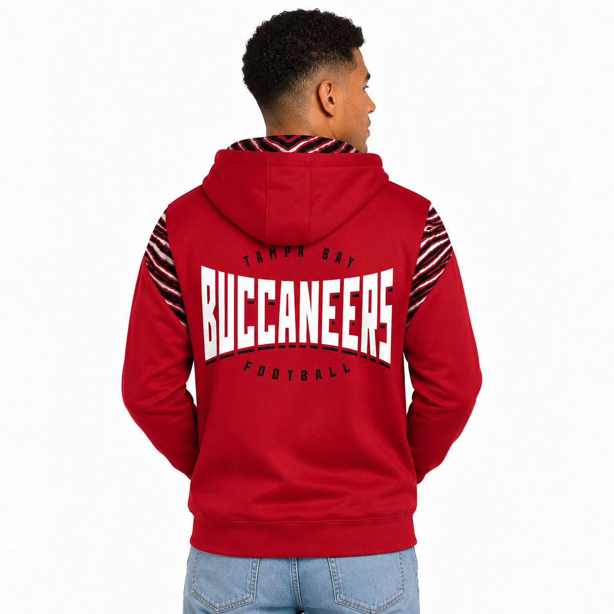 Zubaz NFL Tampa Bay Buccaneers Men's 3 Color Zebra Bands and Hood-Liner Play Action Full-Zip Hoodie