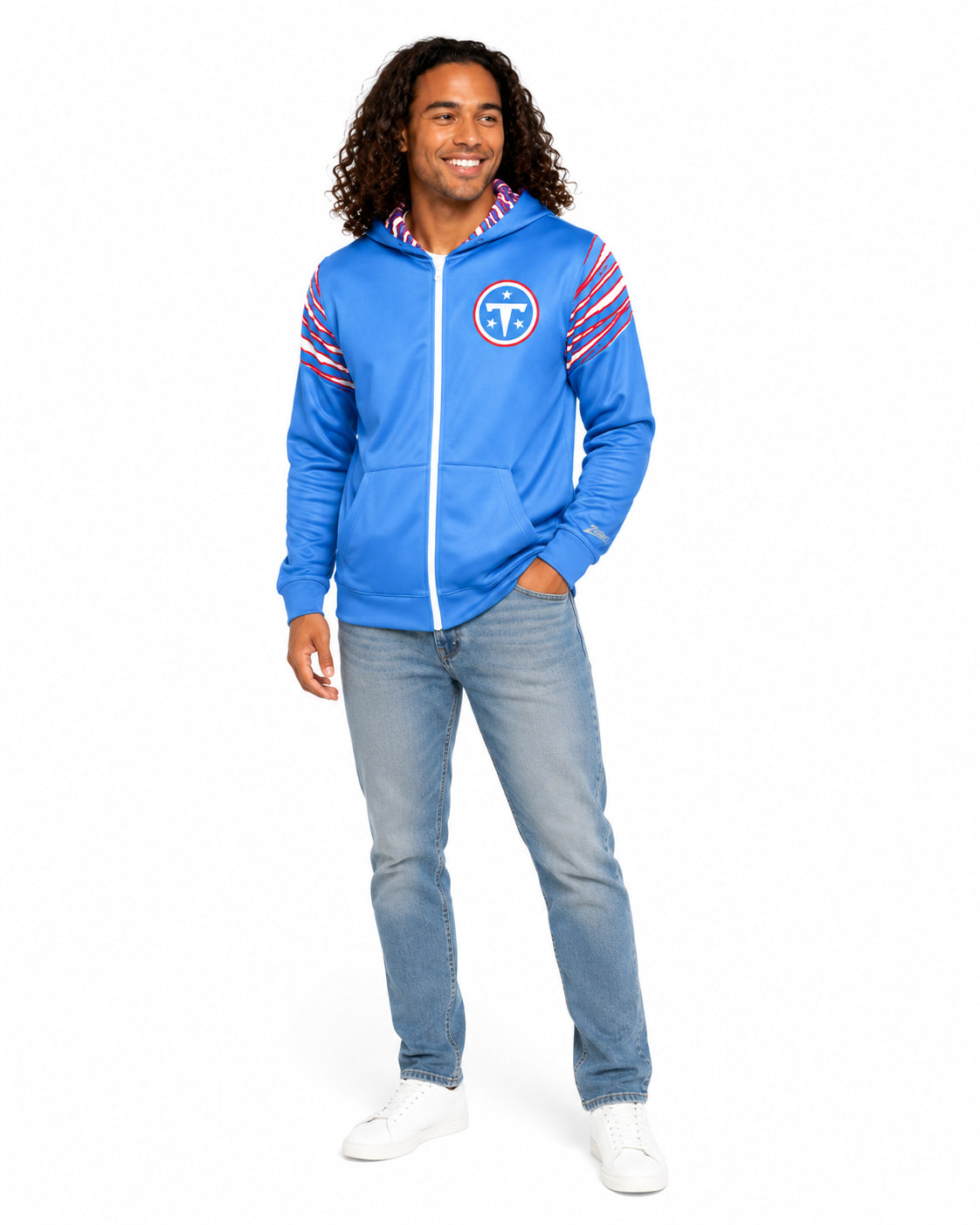 Zubaz NFL Tennessee Titans Men's 3 Color Zebra Bands and Hood-Liner Play Action Full-Zip Hoodie