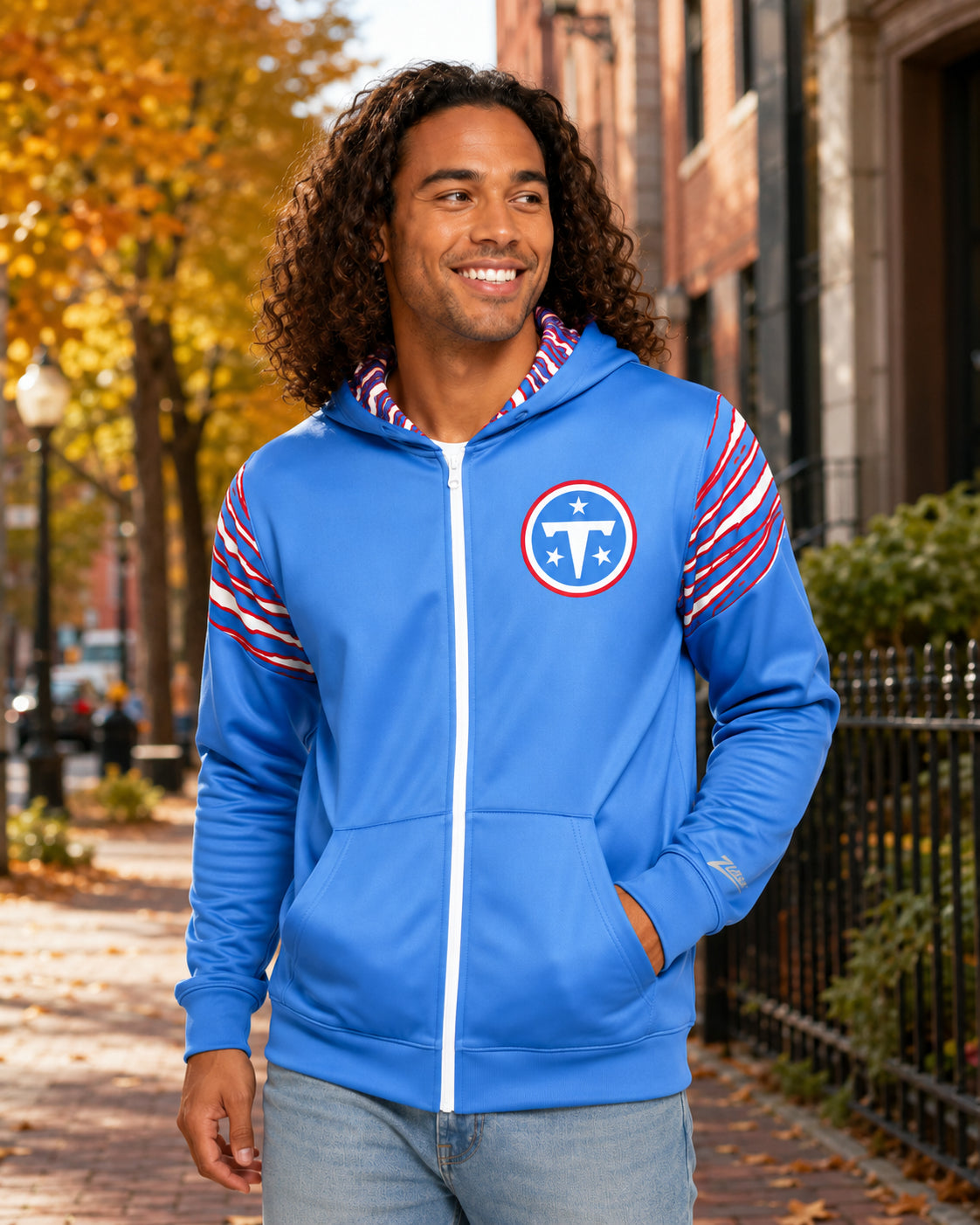 Zubaz NFL Tennessee Titans Men's 3 Color Zebra Bands and Hood-Liner Play Action Full-Zip Hoodie
