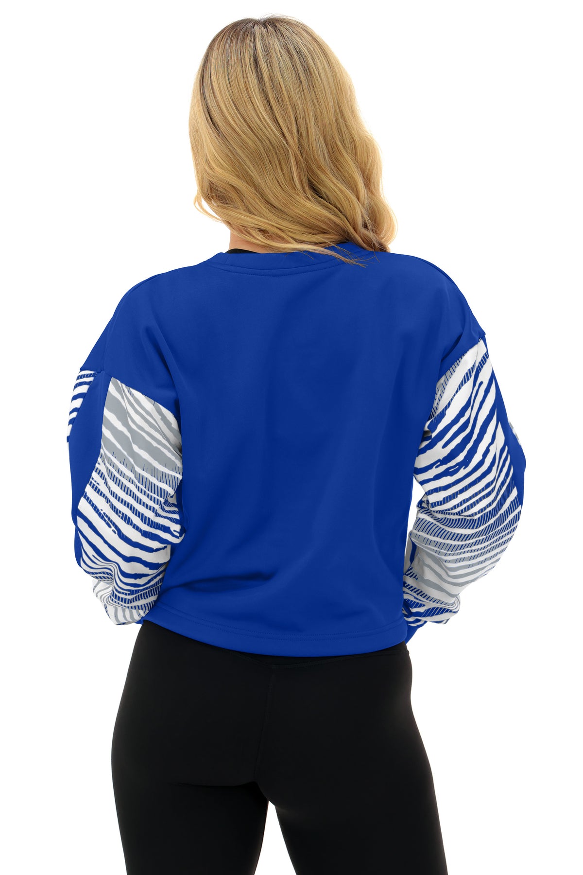 Zubaz NFL Indianapolis Colts Women's Zebra Ombre-Sleeve Classic Arch Crop Top