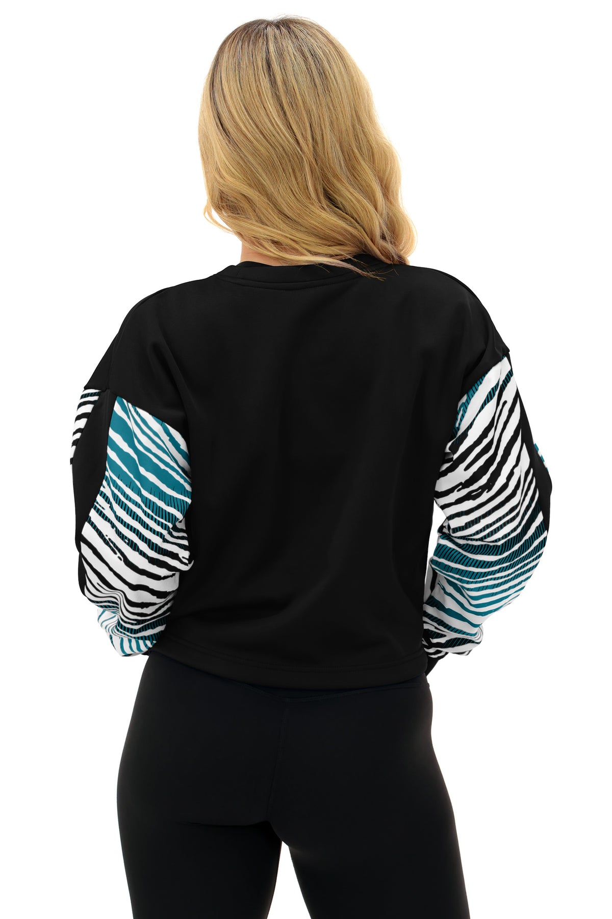 Zubaz NFL Jacksonville Jaguars Women's Zebra Ombre-Sleeve Classic Arch Crop Top