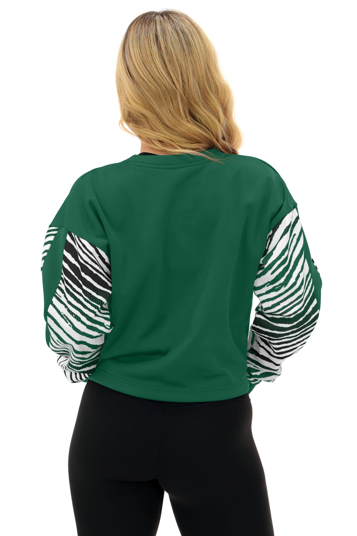 Zubaz NFL New York Jets Women's Zebra Ombre-Sleeve Classic Arch Crop Top