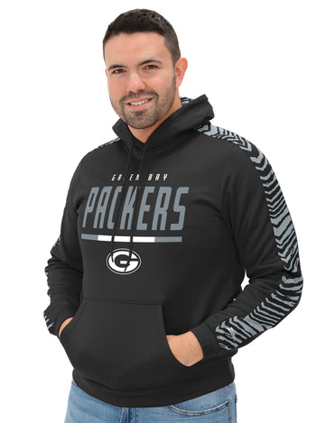Zubaz NFL Men's Black and Grey Tonal Zebra Hoodie and Sleeve Green Bay Packers