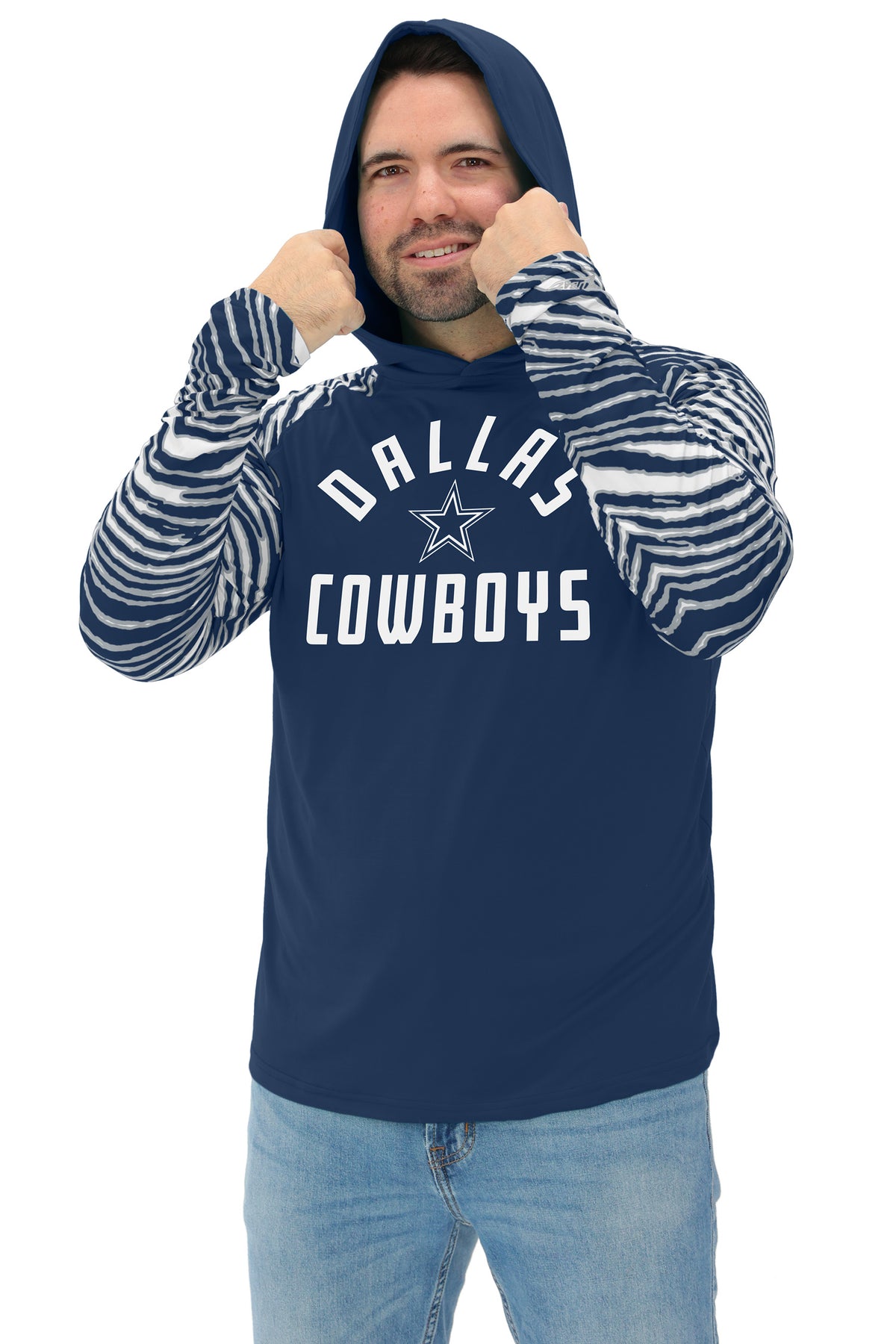 Zubaz NFL Dallas Cowboys Men's Formation 3 Color Zebra Sleeves Lightweight Hoodie