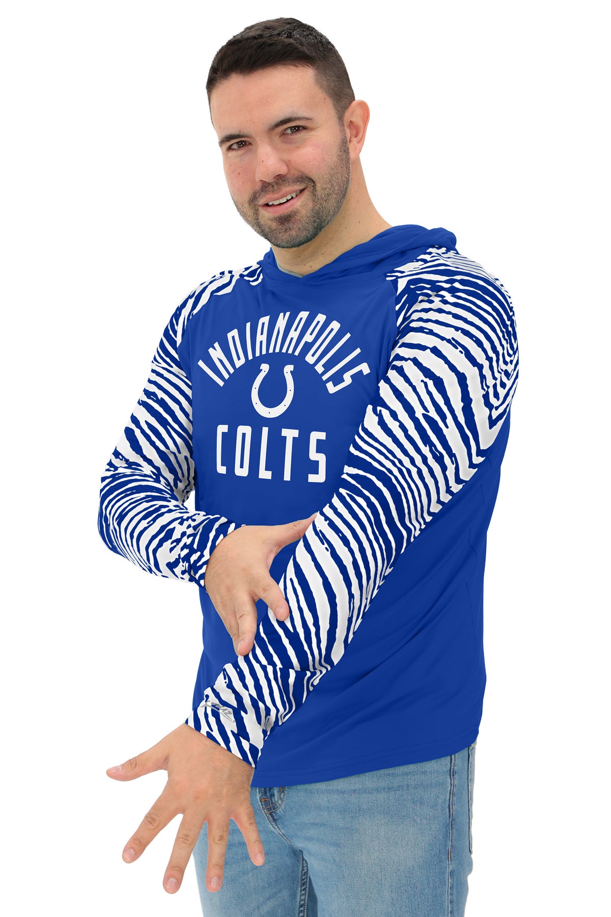 Zubaz NFL Indianapolis Colts Men's Formation 3 Color Zebra Sleeves Lightweight Hoodie