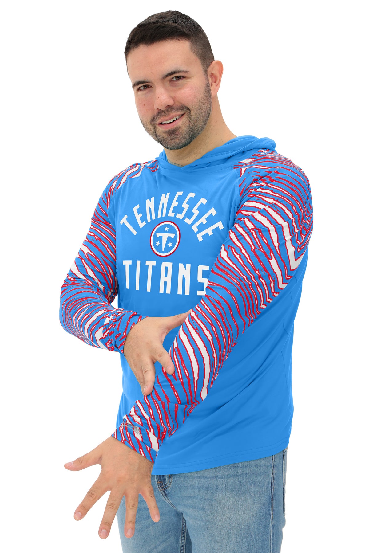 Zubaz NFL Tennessee Titans Men's Formation 3 Color Zebra Sleeves Lightweight Hoodie