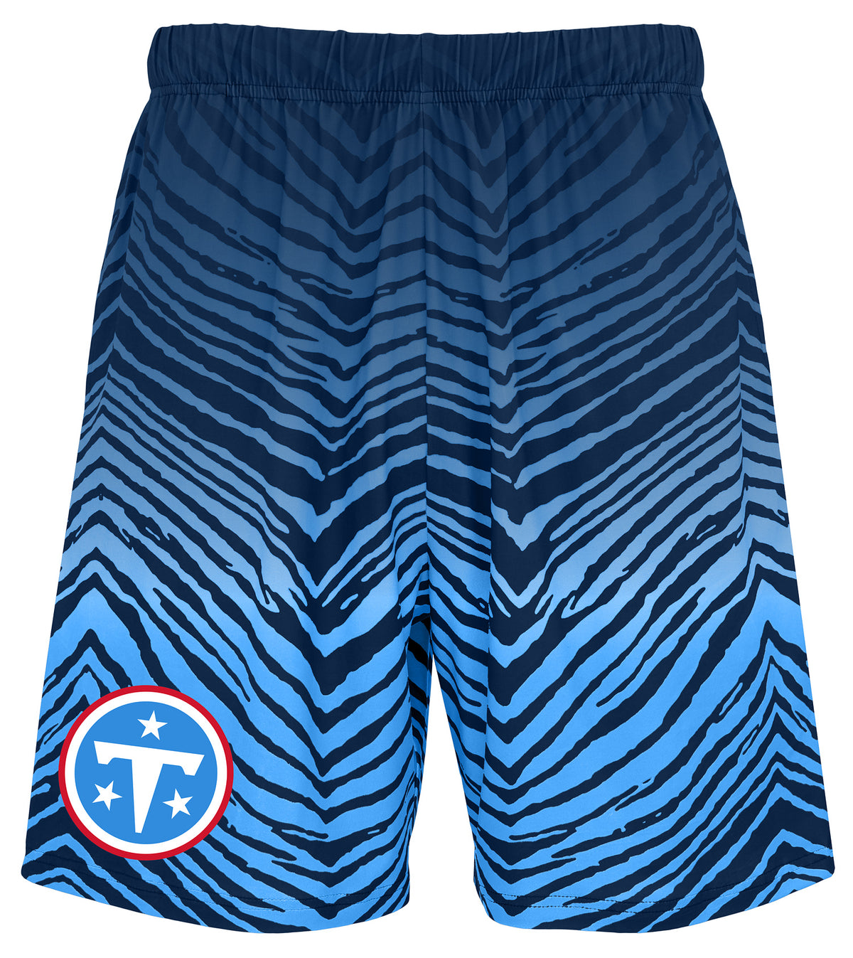 Zubaz NFL Men's 7in Fade Primary Stacked Text Shorts, Tennessee Titans