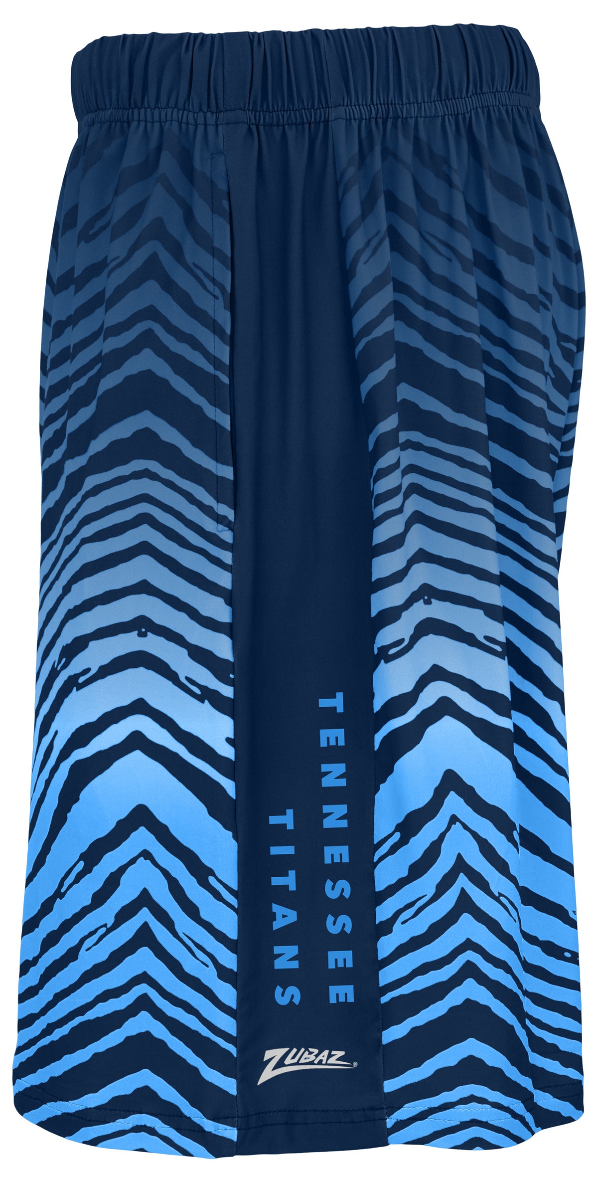 Zubaz NFL Men's 7in Fade Primary Stacked Text Shorts, Tennessee Titans