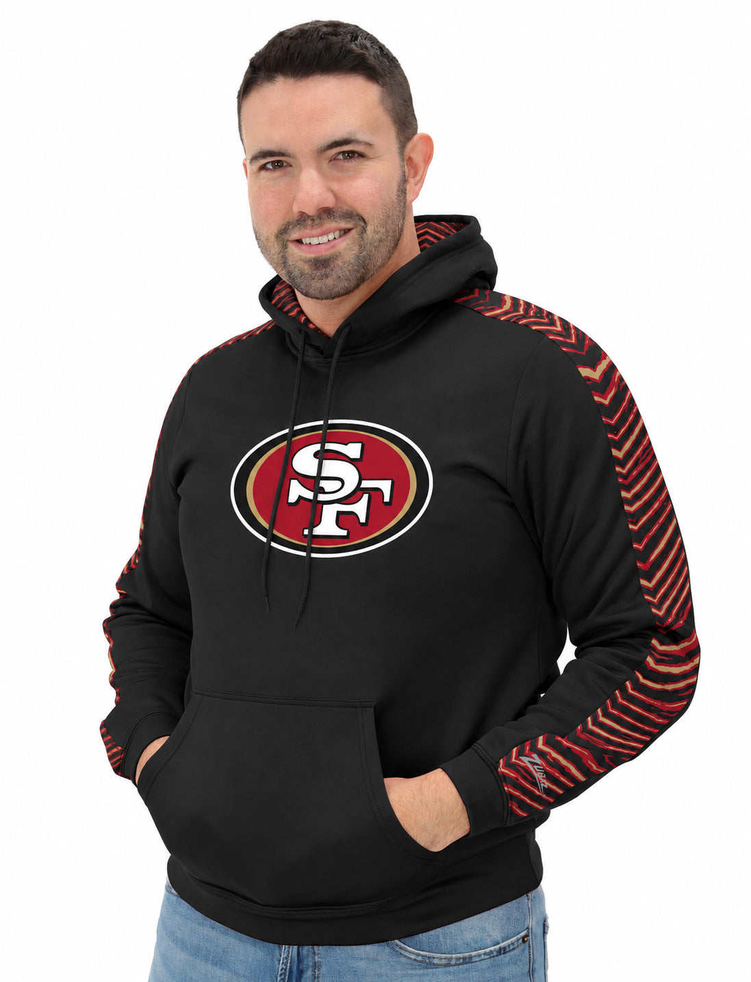 Zubaz NFL Men's Rivalry Zebra Sleeve Hoodie, San Francisco 49ers