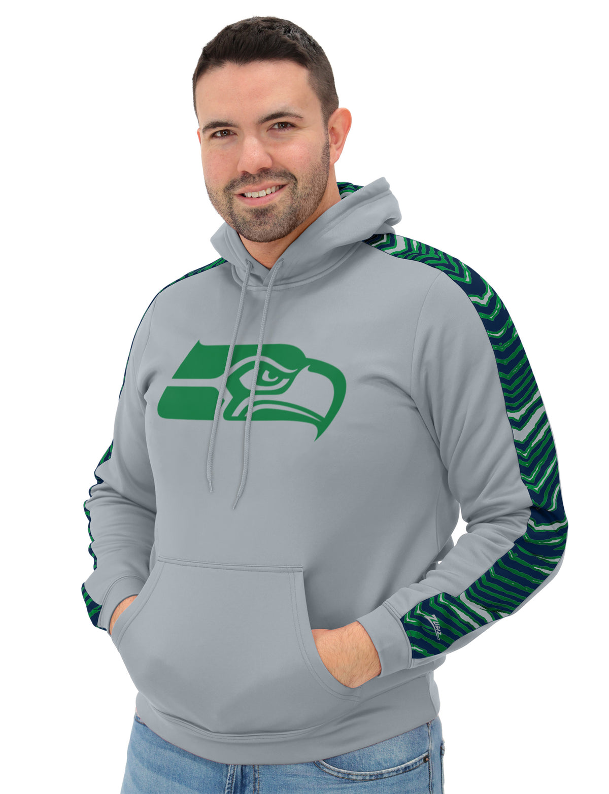 Zubaz NFL Men's Rivalry Zebra Sleeve Hoodie, Seattle Seahawks