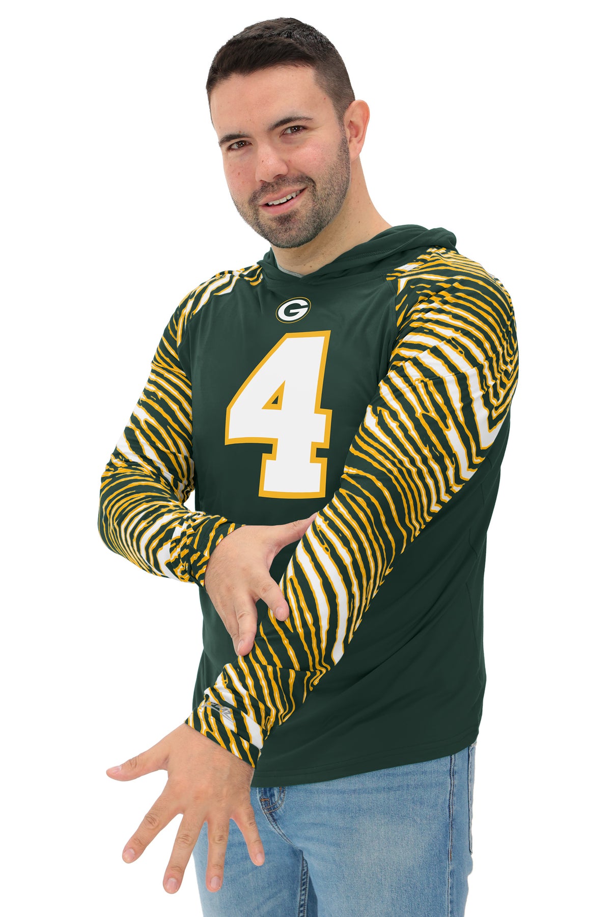 Zubaz NFL Legends Brett Favre Green Bay Packers Men's Legends Zebra Lightweight Hooded Tee