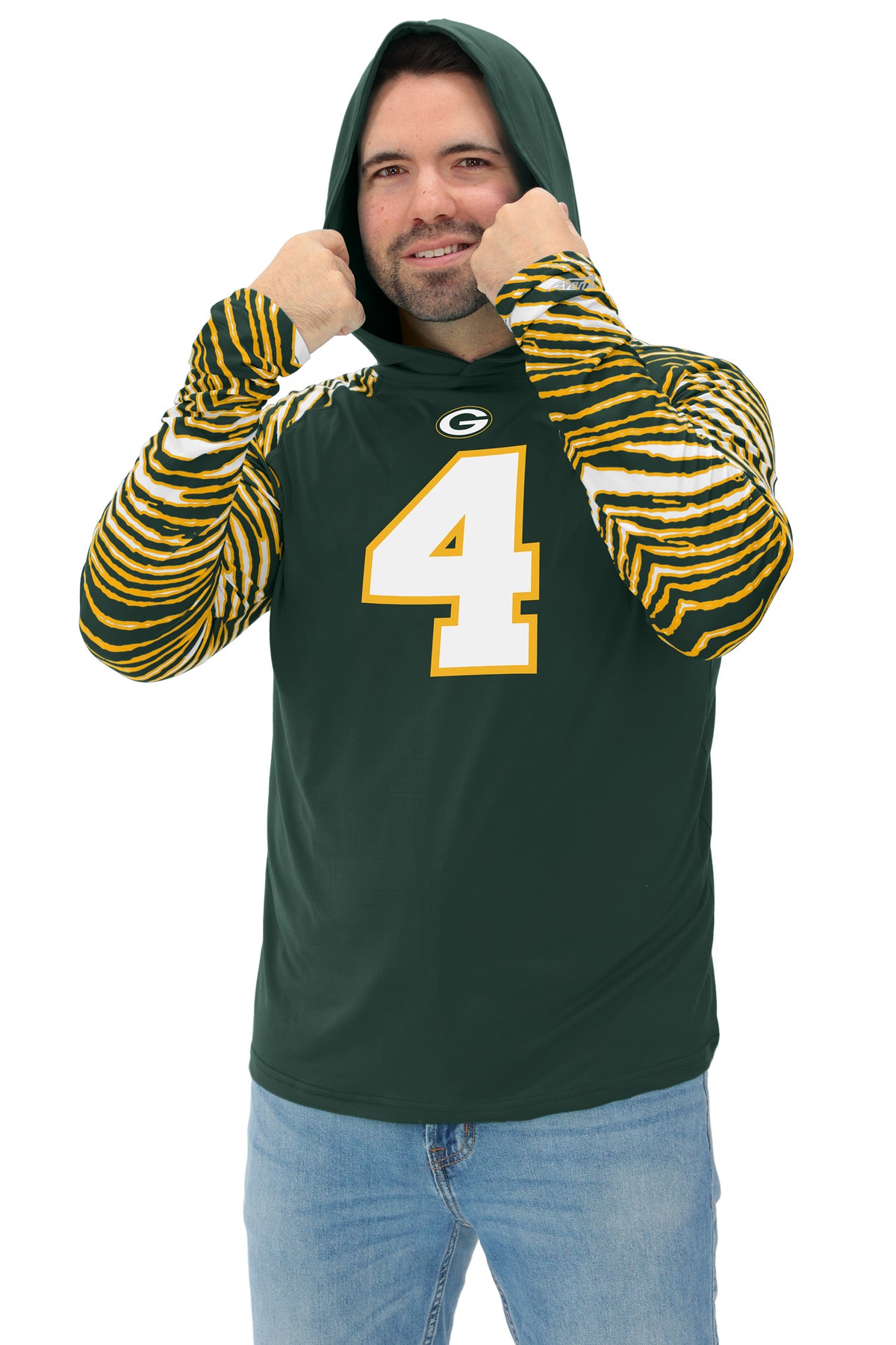 Zubaz NFL Legends Brett Favre Green Bay Packers Men's Legends Zebra Lightweight Hooded Tee