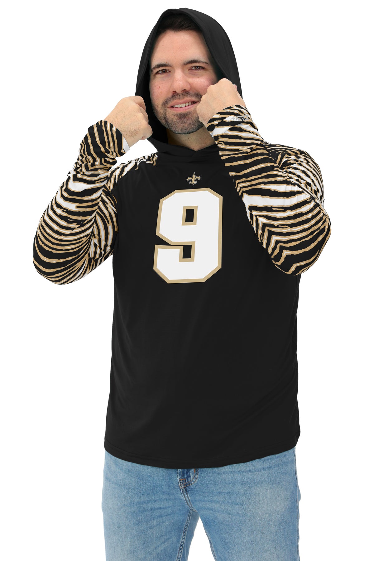Zubaz NFL Legends Drew Brees New Orleans Saints Men's Legends Zebra Lightweight Hooded Tee