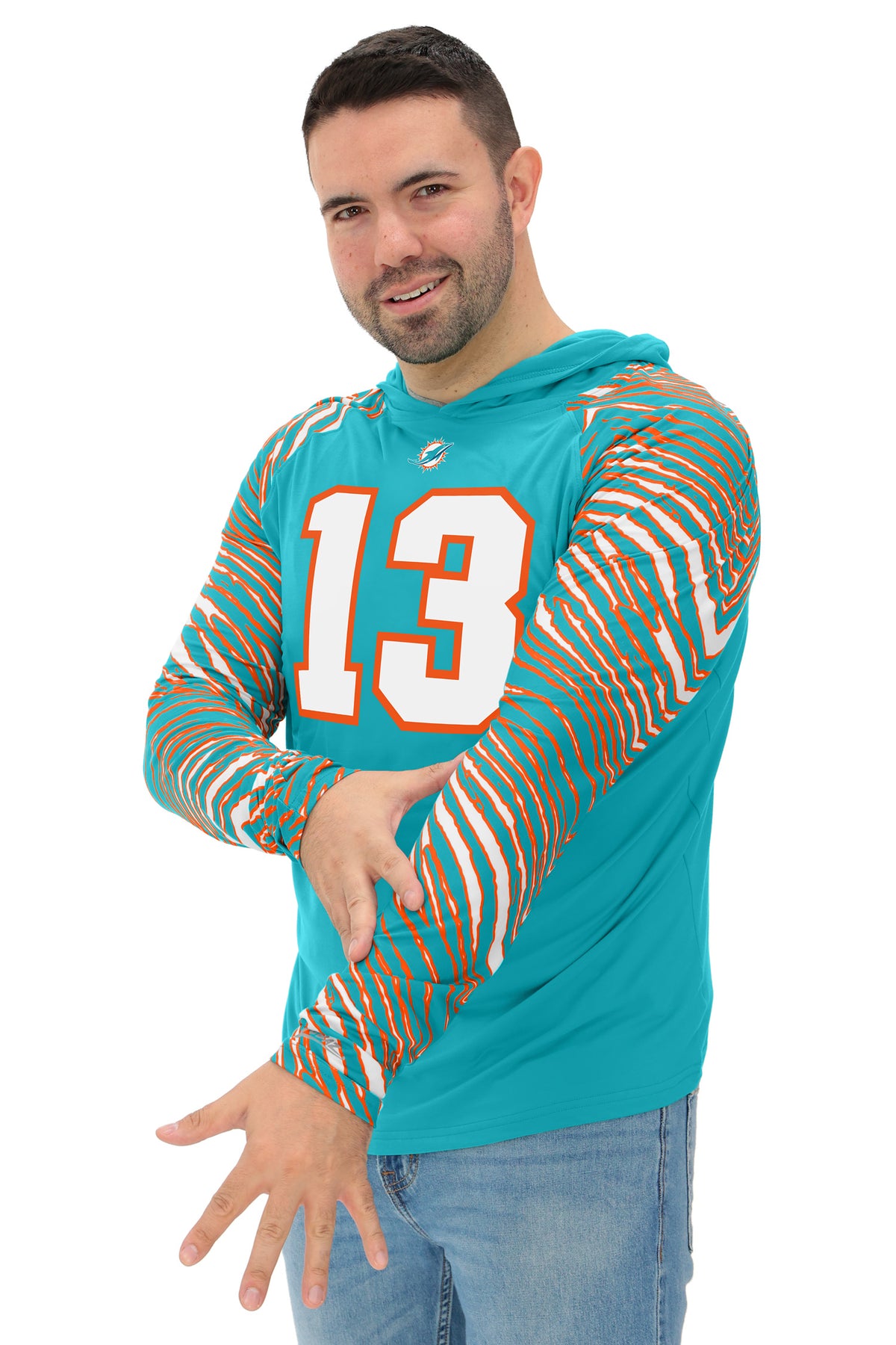 Zubaz NFL Legends Dan Marino Miami Dolphins Men's Legends Zebra Lightweight Hooded Tee