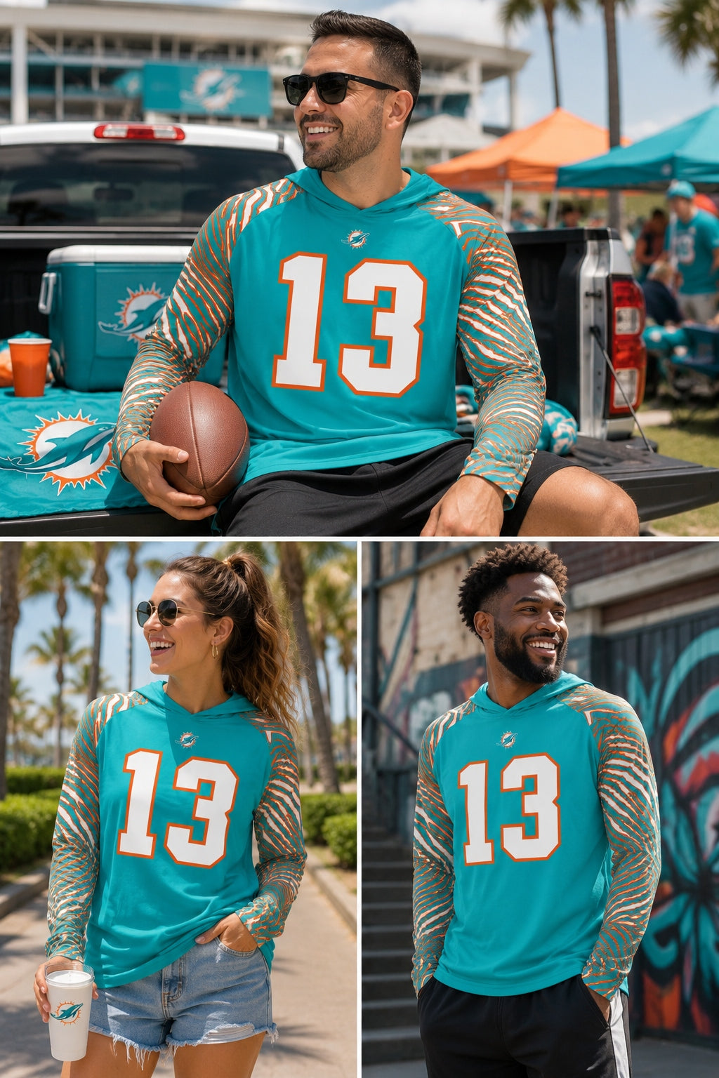 Zubaz NFL Legends Dan Marino Miami Dolphins Men's Legends Zebra Lightweight Hooded Tee