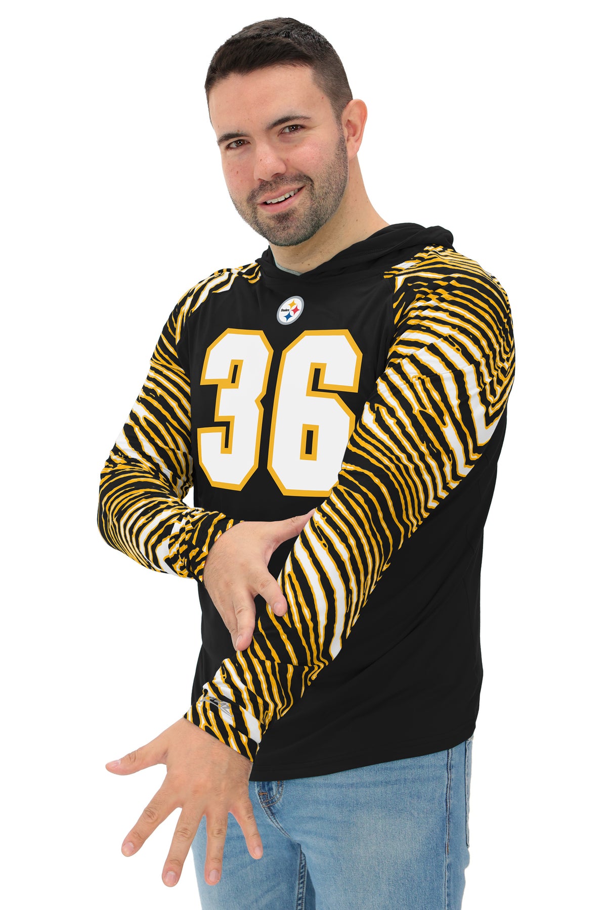 Zubaz NFL Legends Jerome Bettis Pittsburgh Steelers Men's Legends Zebra Lightweight Hooded Tee