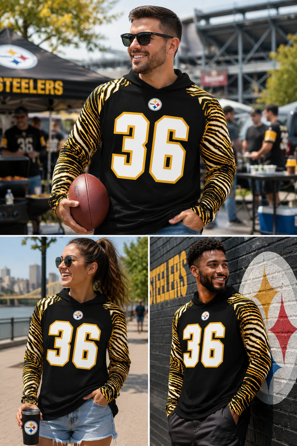 Zubaz NFL Legends Jerome Bettis Pittsburgh Steelers Men's Legends Zebra Lightweight Hooded Tee