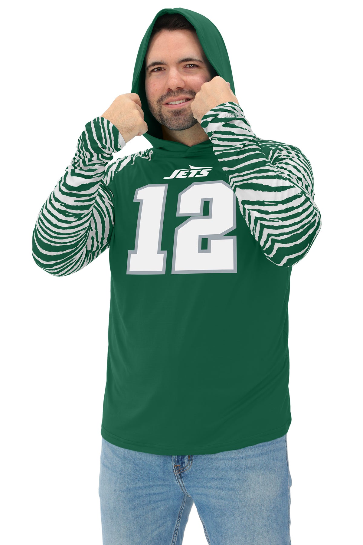 Zubaz NFL Legends Joe Namath New York Jets Men's Legends Zebra Lightweight Hooded Tee