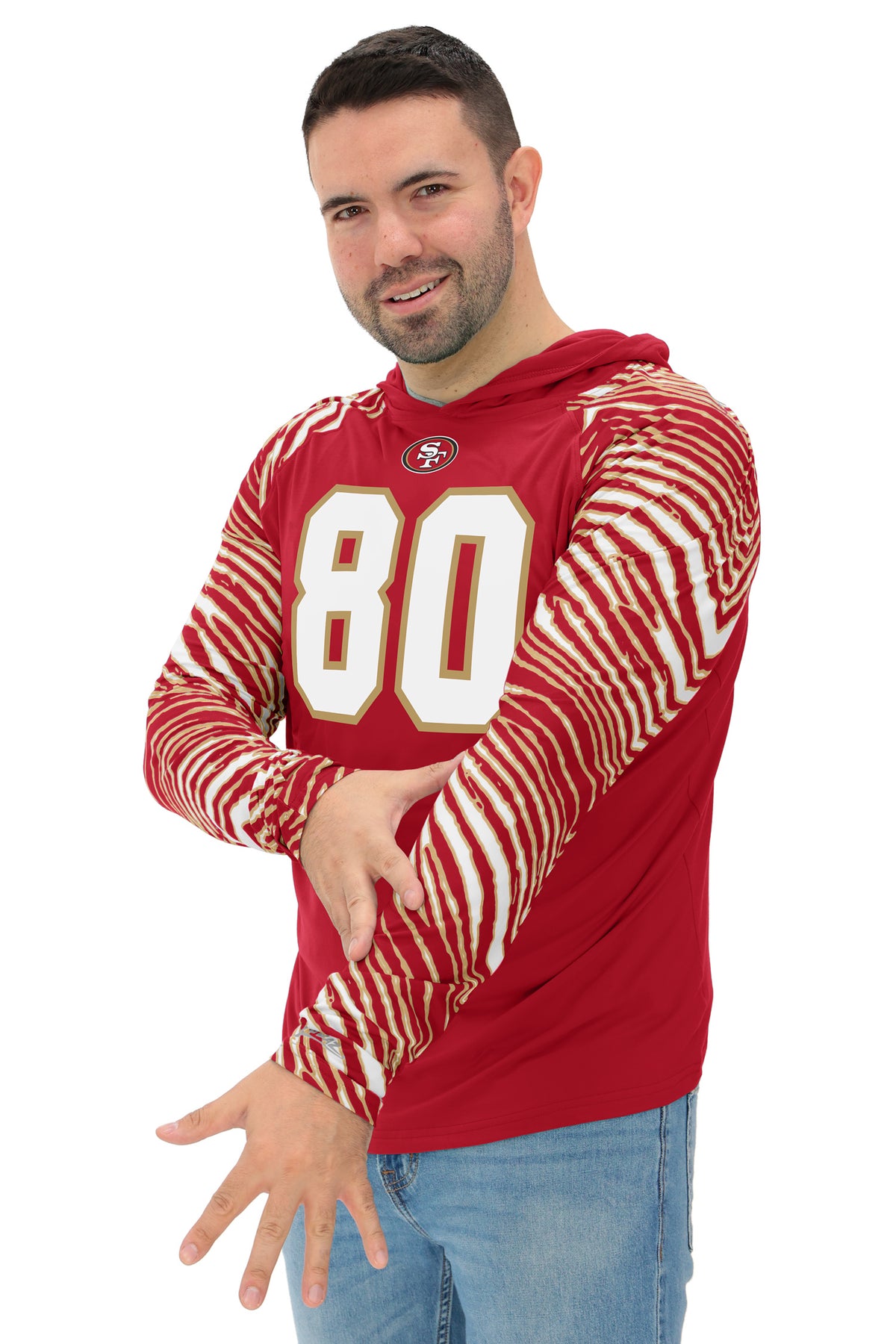 Zubaz NFL Legends Jerry Rice San Francisco 49ers Men's Legends Zebra Lightweight Hooded Tee