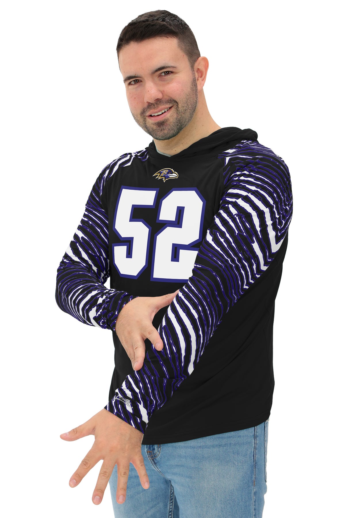 Zubaz NFL Legends Ray Lewis Baltimore Ravens Men's Legends Zebra Lightweight Hooded Tee