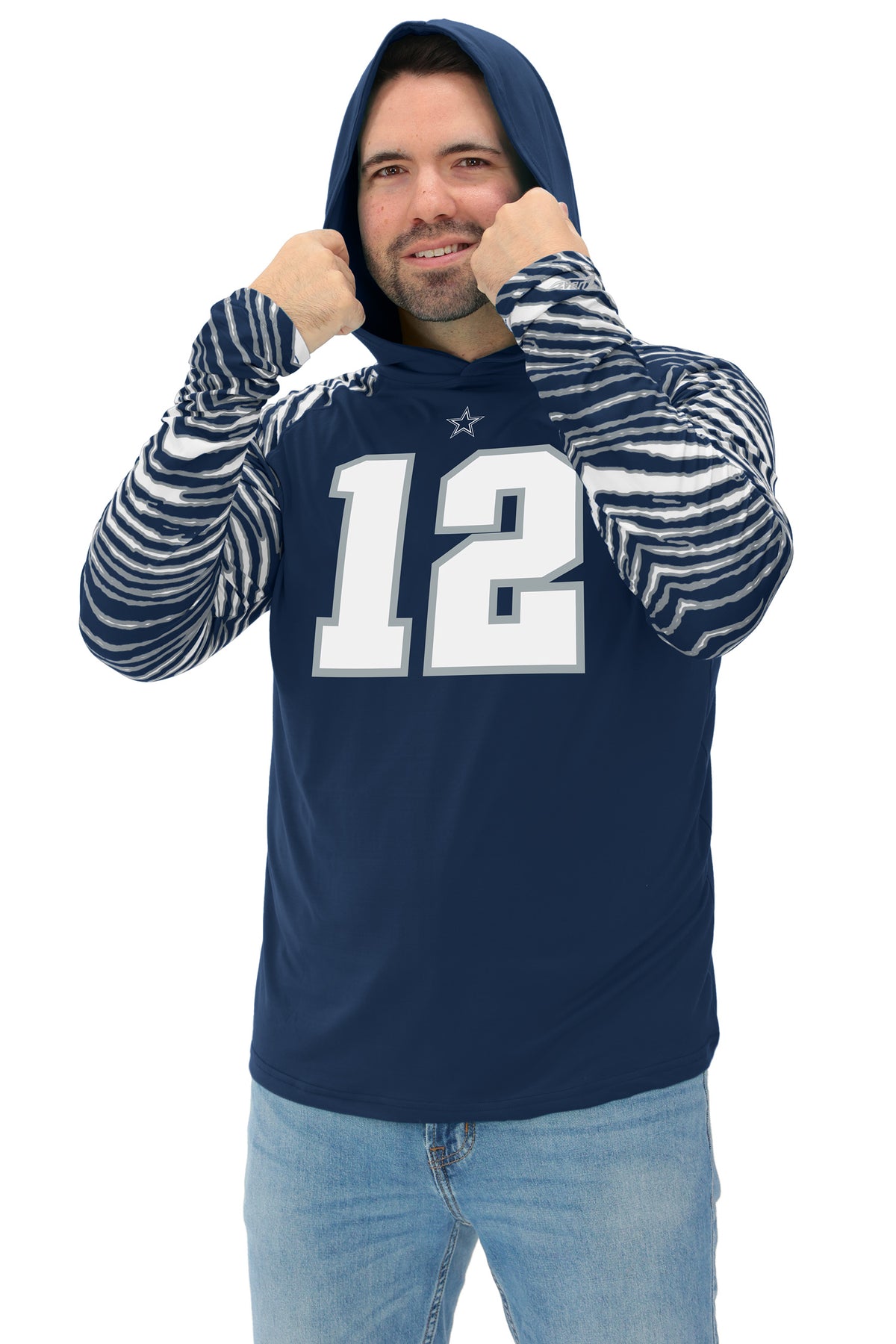 Zubaz NFL Legends Roger Staubach Dallas Cowboys Men's Legends Zebra Lightweight Hooded Tee
