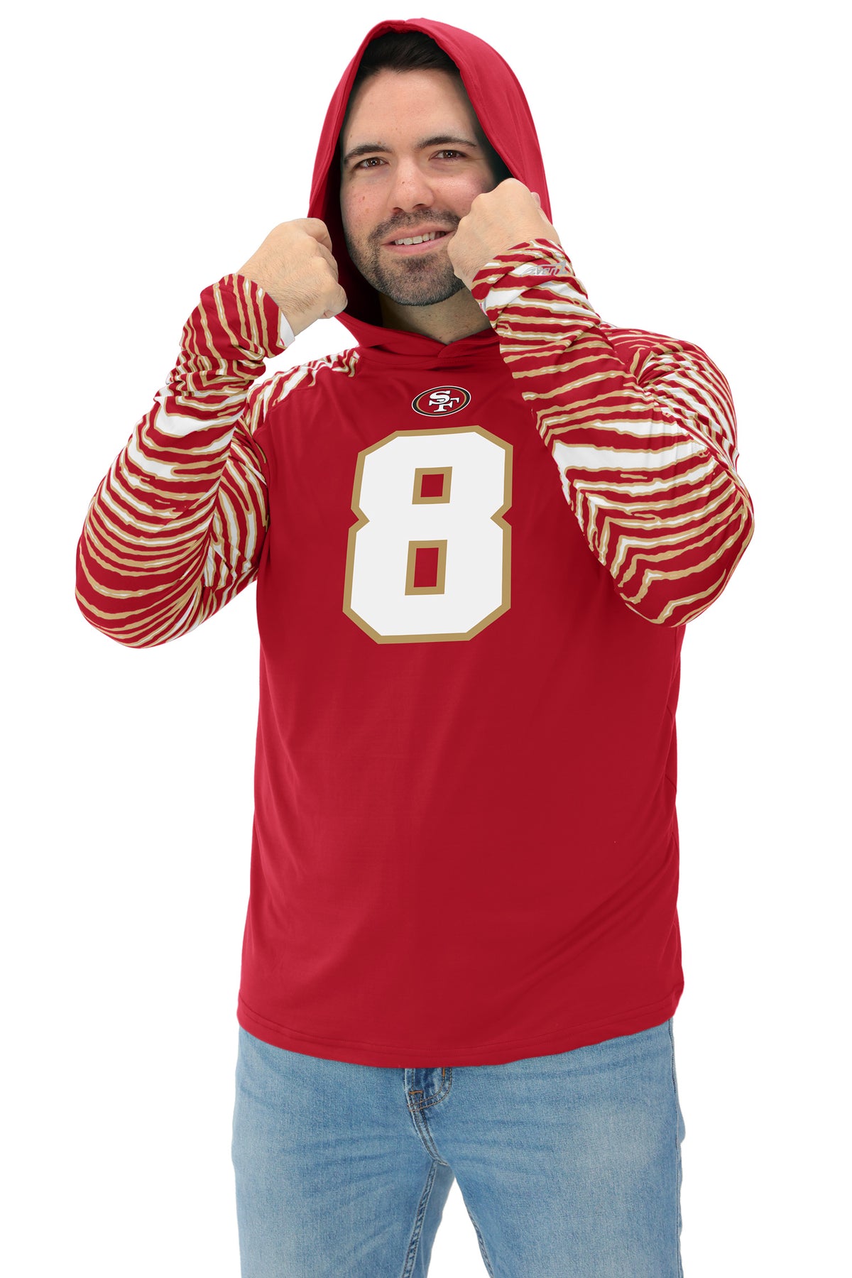 Zubaz NFL Legends Steve Young San Francisco 49ers Men's Legends Zebra Lightweight Hooded Tee