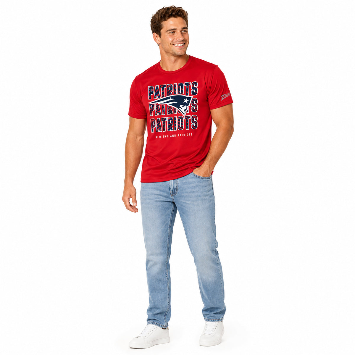 Zubaz NFL Men's Repeat Play Alternate Team Color Short Sleeve T-Shirt, New England Patriots