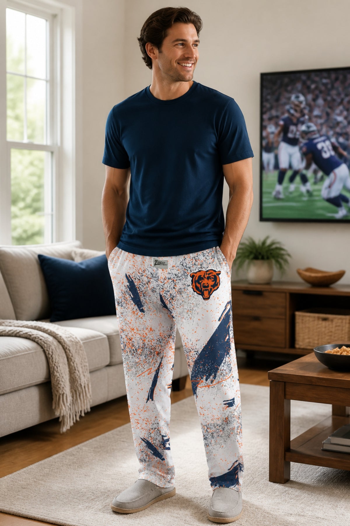 Zubaz NFL Chicago Bears Adult Unisex 3 Color Confetti Z88 Screen Print Pants