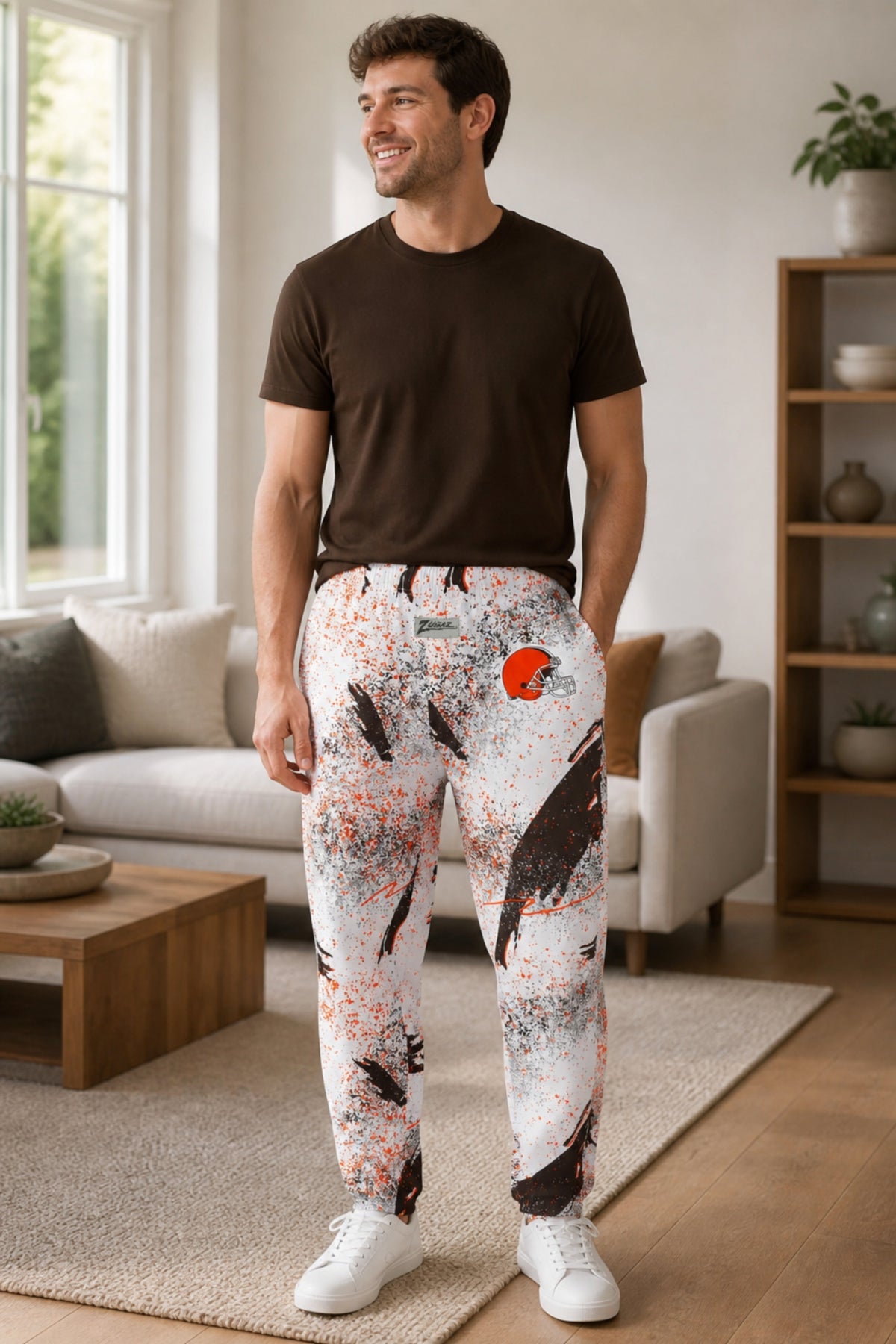 Zubaz NFL Cleveland Browns Adult Unisex 3 Color Confetti Z88 Screen Print Pants
